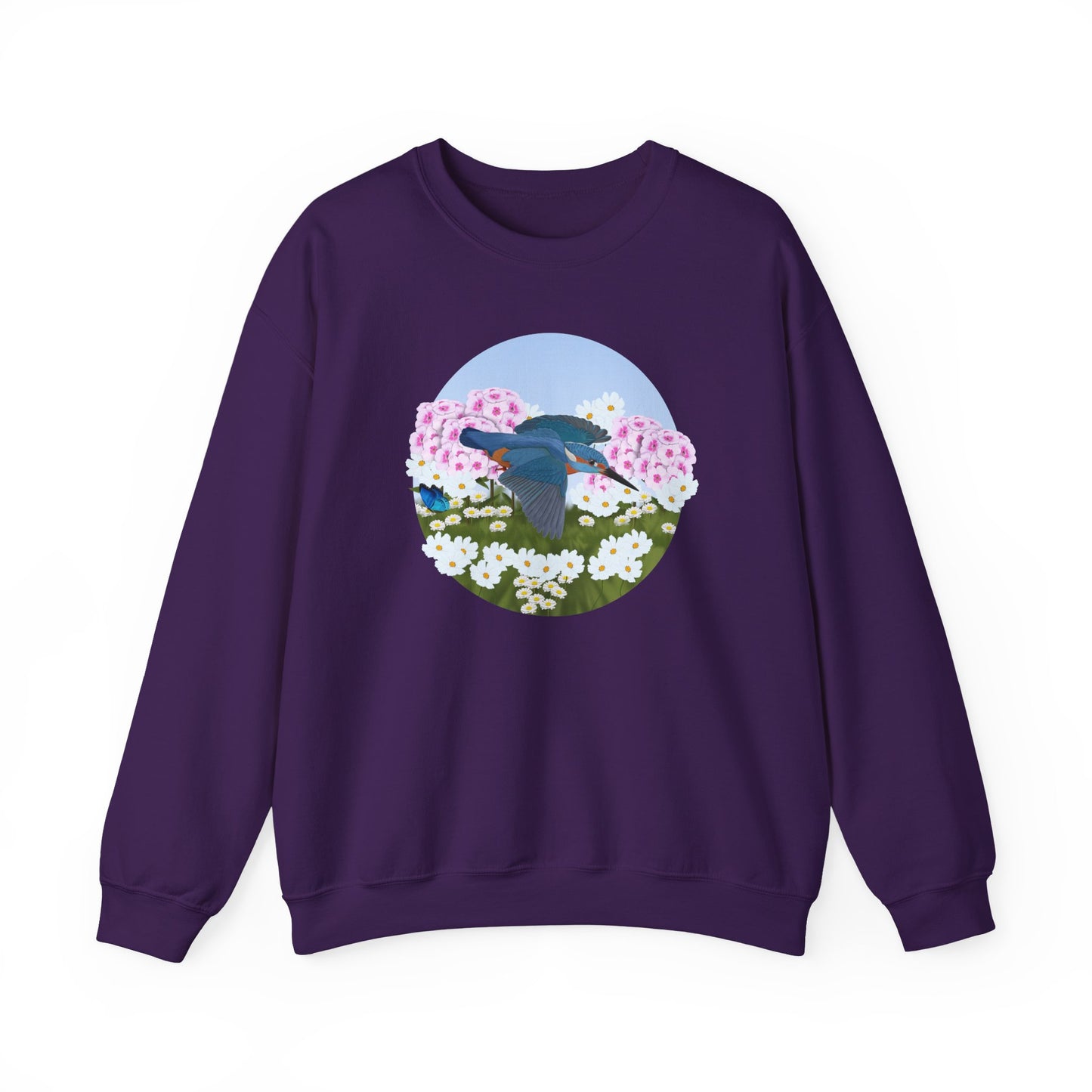 Kingfisher with Summer Flowers Sweatshirt Birding & Bird Watching Bird Lovers