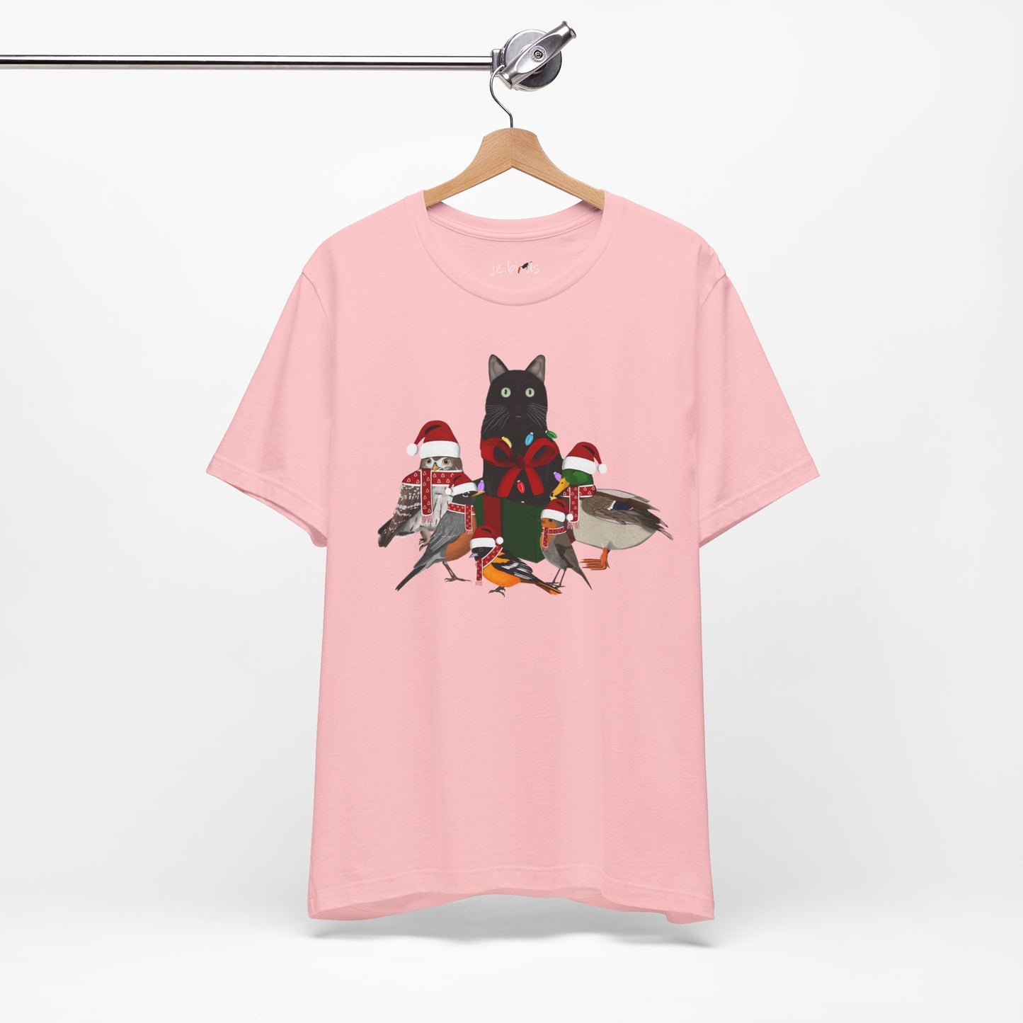 Robin Mallard Oriole Owl with Cat in a Box and Fairy Lights Christmas Bird T-Shirt