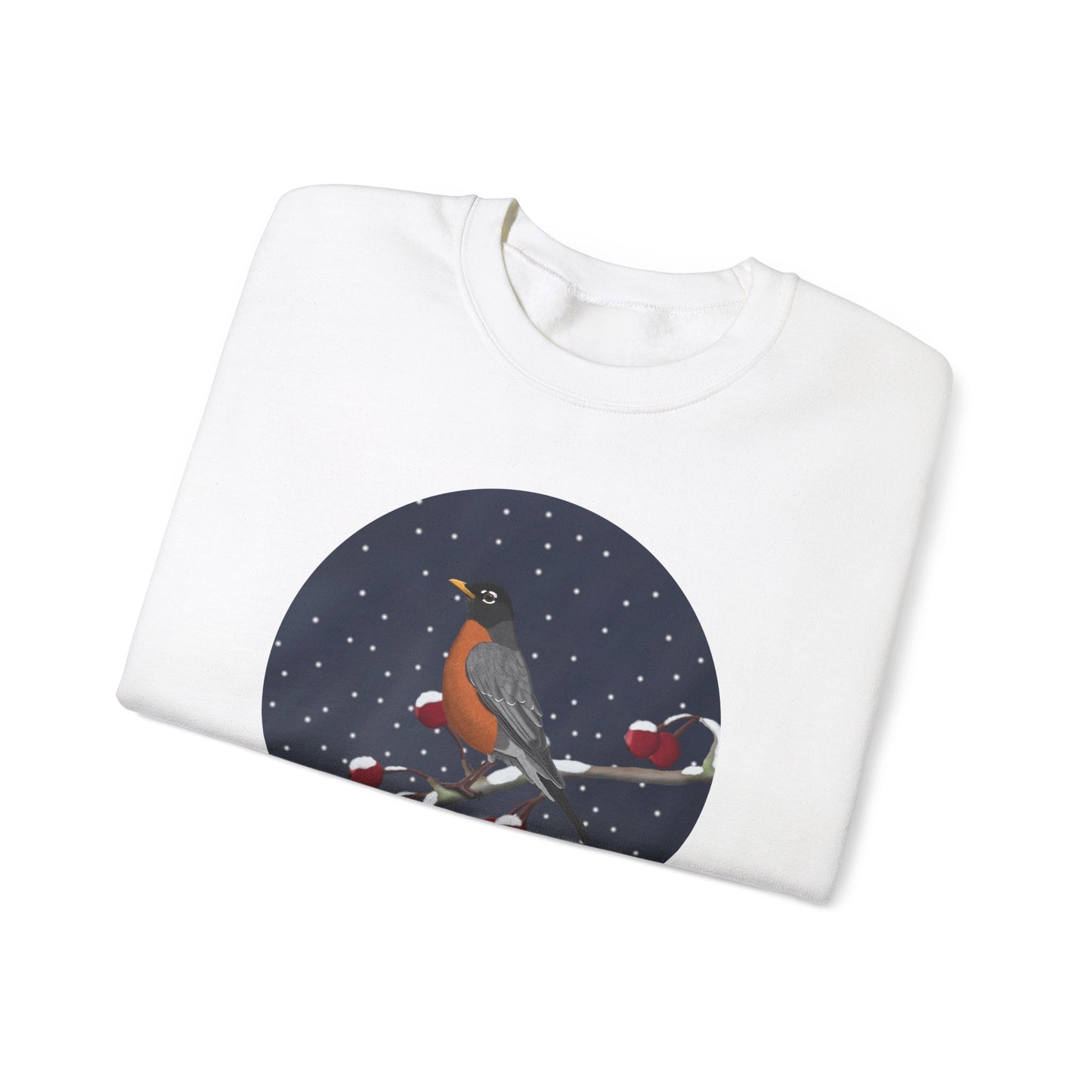 American Robin on a Winter Branch Birdwatcher Christmas Bird Sweatshirt