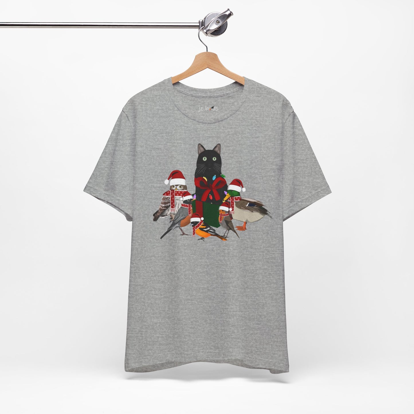 Robin Mallard Oriole Owl with Cat in a Box and Fairy Lights Christmas Bird T-Shirt