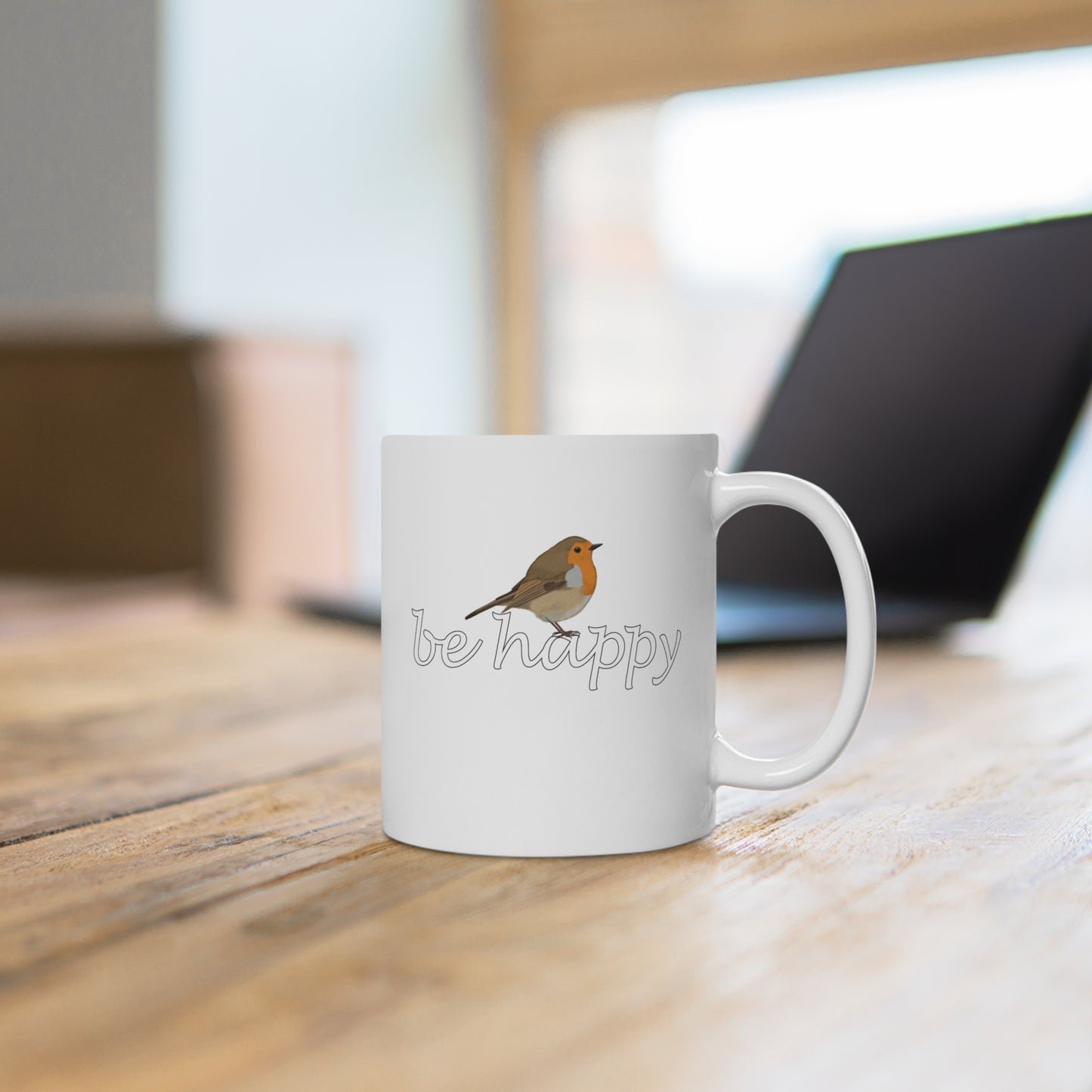Rotkehlchen Be Happy Vogel Tasse für Vogelfreunde – 11 oz,