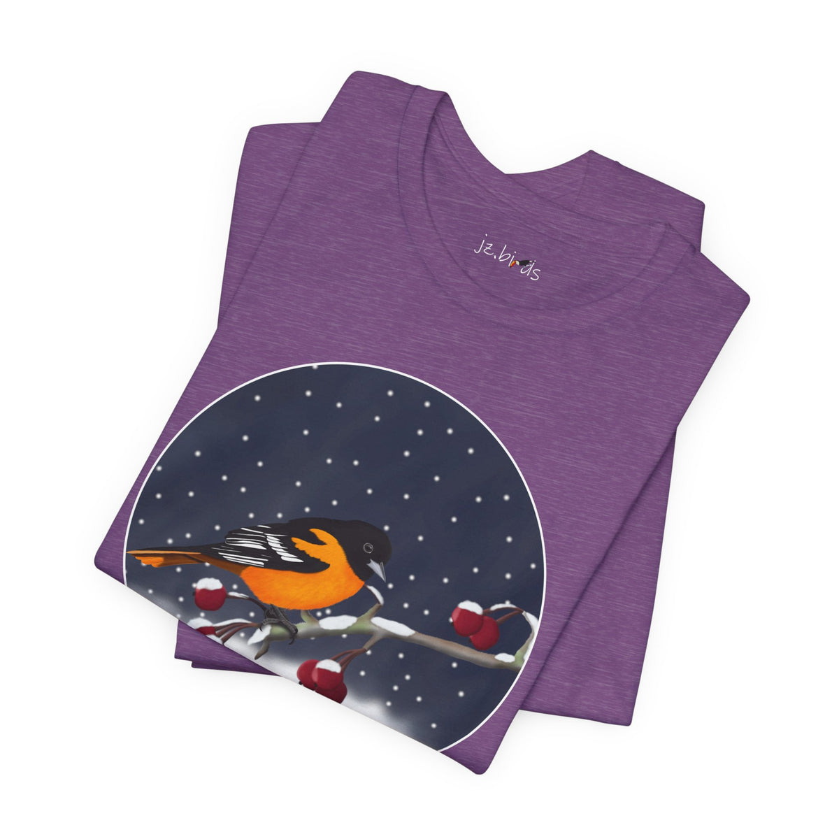 Baltimore Oriole on a Winter Branch Birdwatcher Christmas Bird T-Shirt
