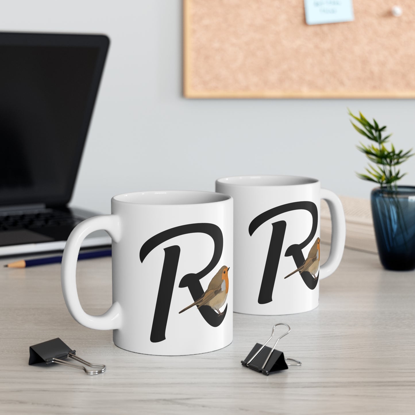 Robin Letter R Bird Ceramic Mug 11oz White