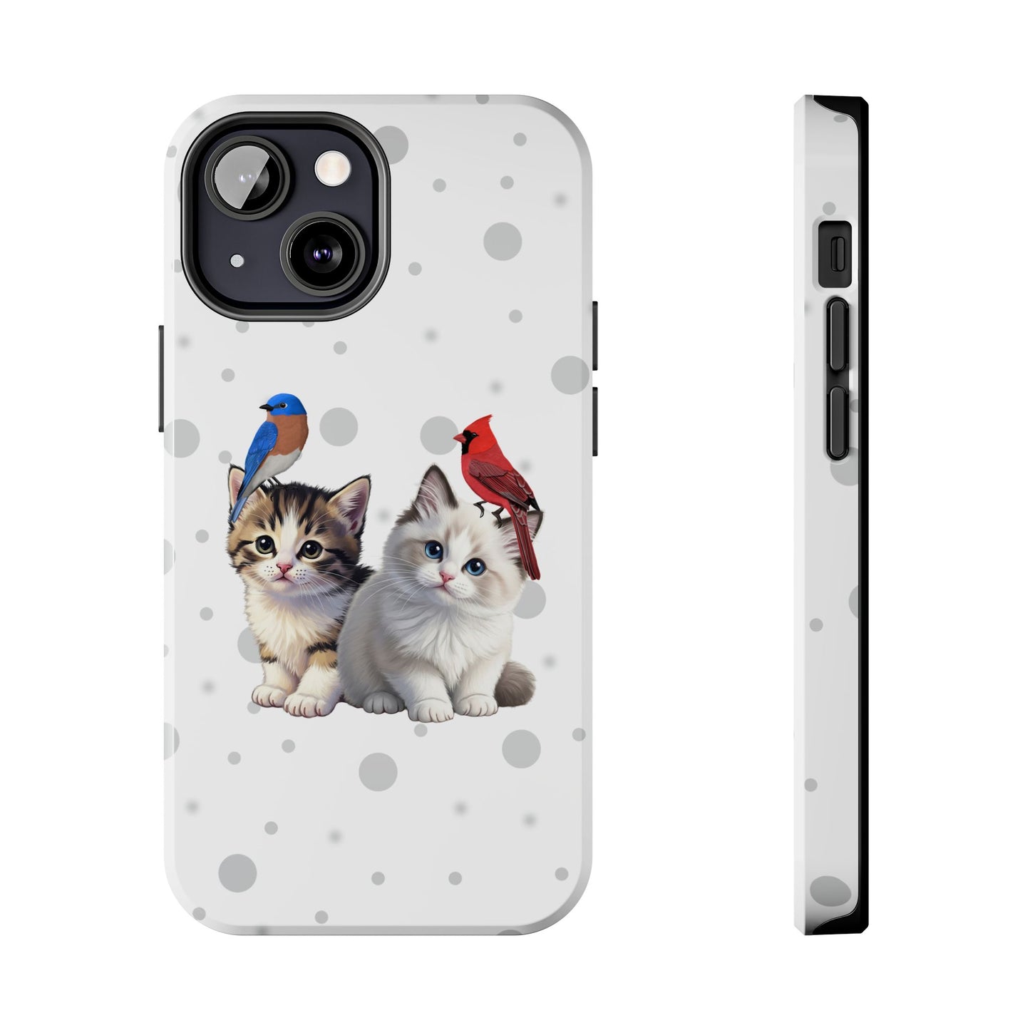 Cute Kitten with Cardinal and Bluebird Animal iPhone Case - Dual-Layer PC/TPU Protective Cover for iPhone