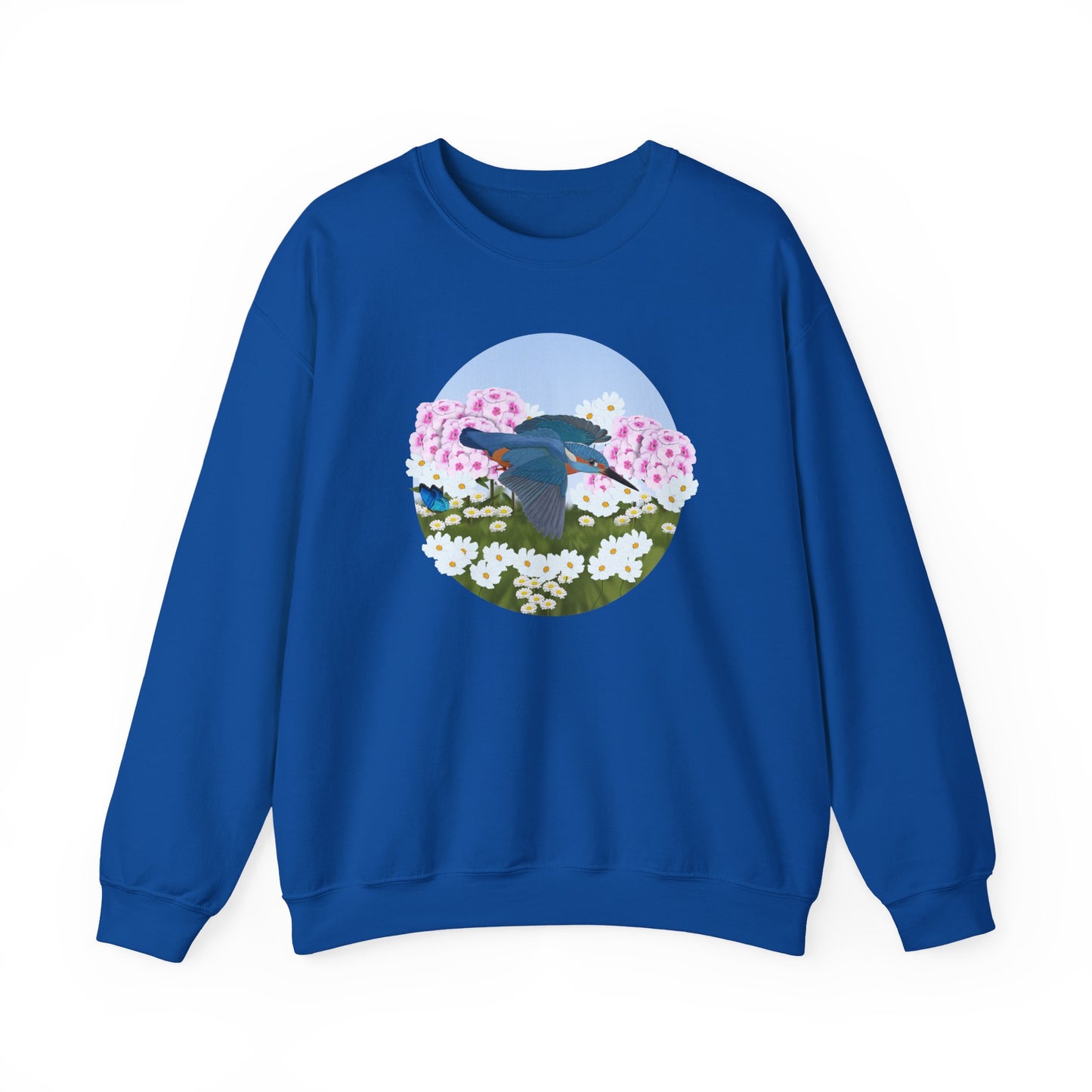 Kingfisher with Summer Flowers Sweatshirt Birding & Bird Watching Bird Lovers