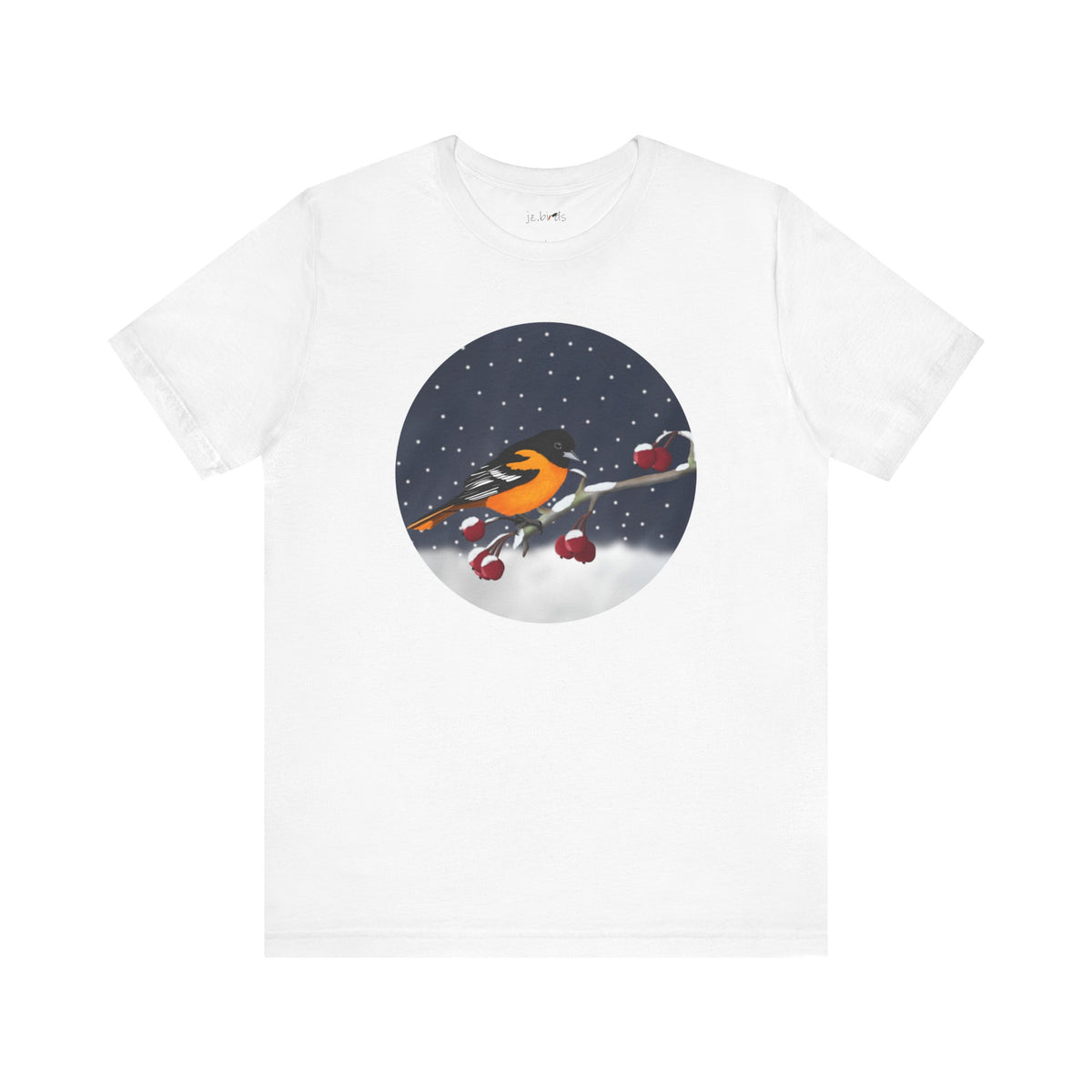 Baltimore Oriole on a Winter Branch Birdwatcher Christmas Bird T-Shirt