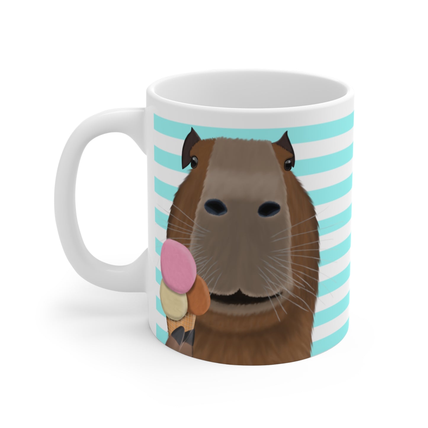 Capybara mit Eis Streifen Türkis Lustige Tasse