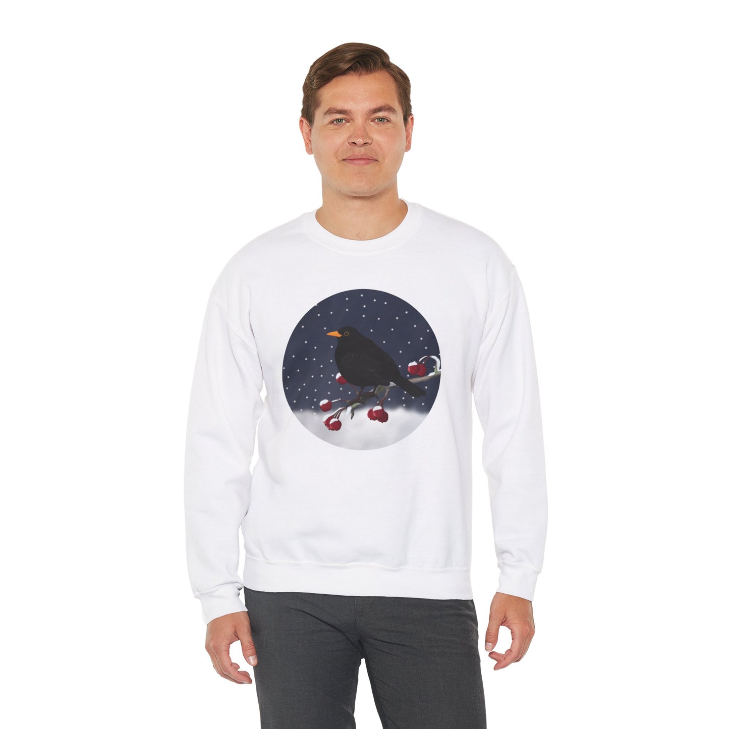 Blackbird on a Winter Branch Birdwatcher Christmas Bird Sweatshirt
