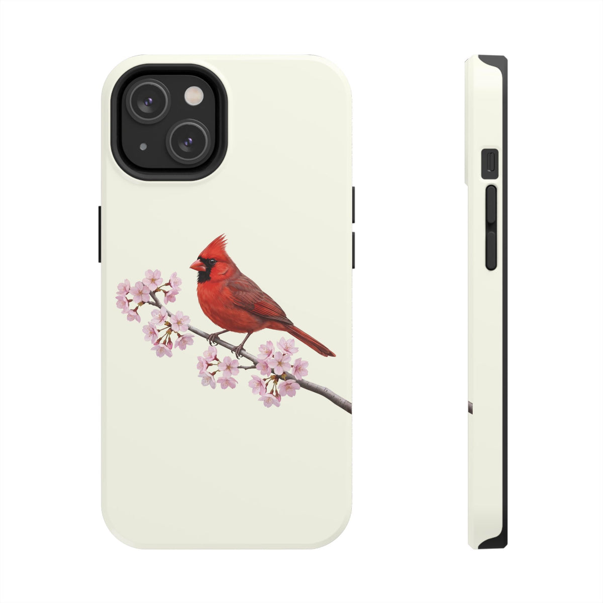 Northern Cardinal & Cherry Blossom Tough iPhone Case Creamy White