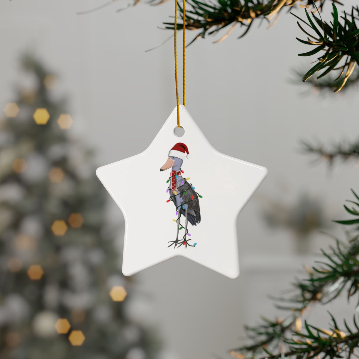 Shoebill as Santa Ceramic Bird Christmas Ornament | Durable Double-Sided Bird Lover Decor
