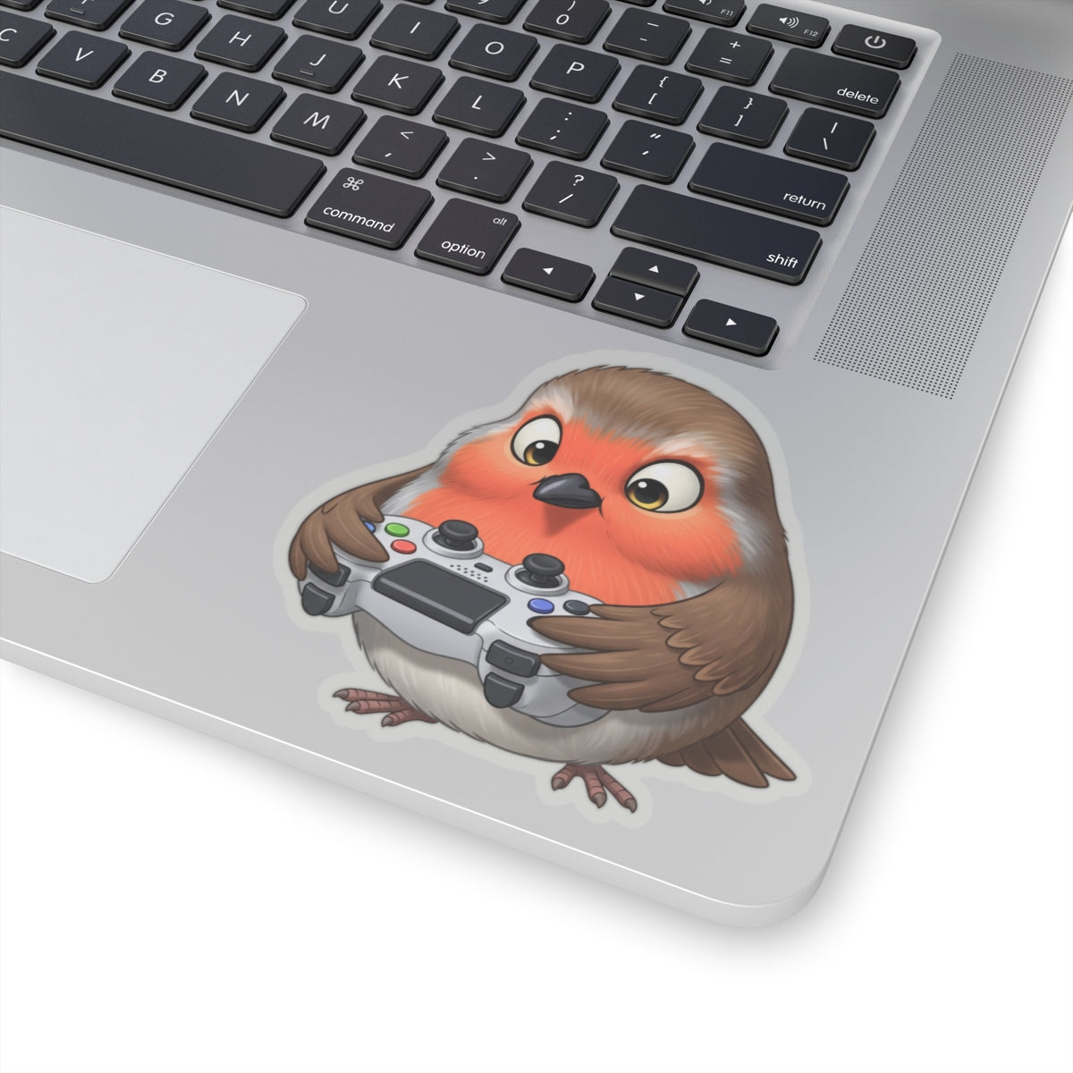 Robin Playing Video Games Kiss-Cut Sticker for Bird Watchers and Gaming Lovers