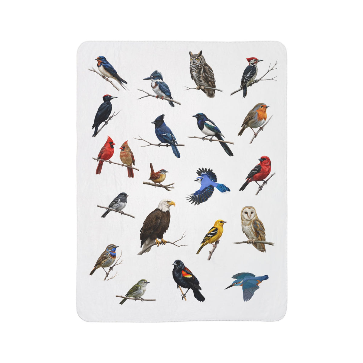 American Birds Fleece Sherpa Blanket (60"x80") - Thick, Ultra-Soft & Cozy Throw for Bird Lovers – Pattern