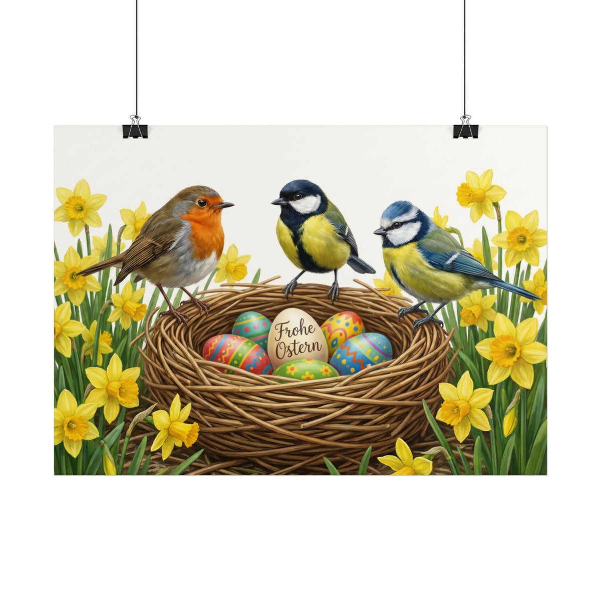 Rotkehlchen, Blaumeise und Kohlmeise Poster – Glossy, Home & Living