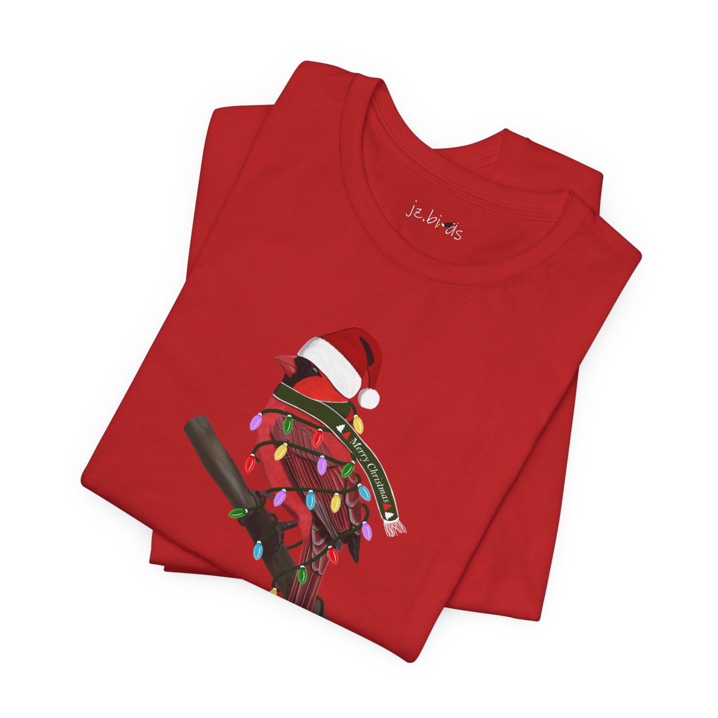 Cardinal with Fairy Lights Christmas Bird T-Shirt