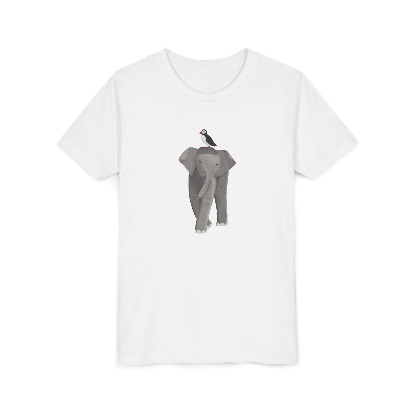Elephant with Puffin Bird Youth T-Shirt