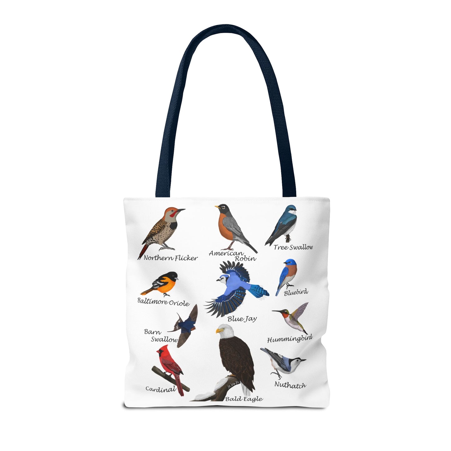 Backyard Birds Tote Bag 16"x16" Blue Jay Cardinal Bluebird Hummingbird for Bird Lovers