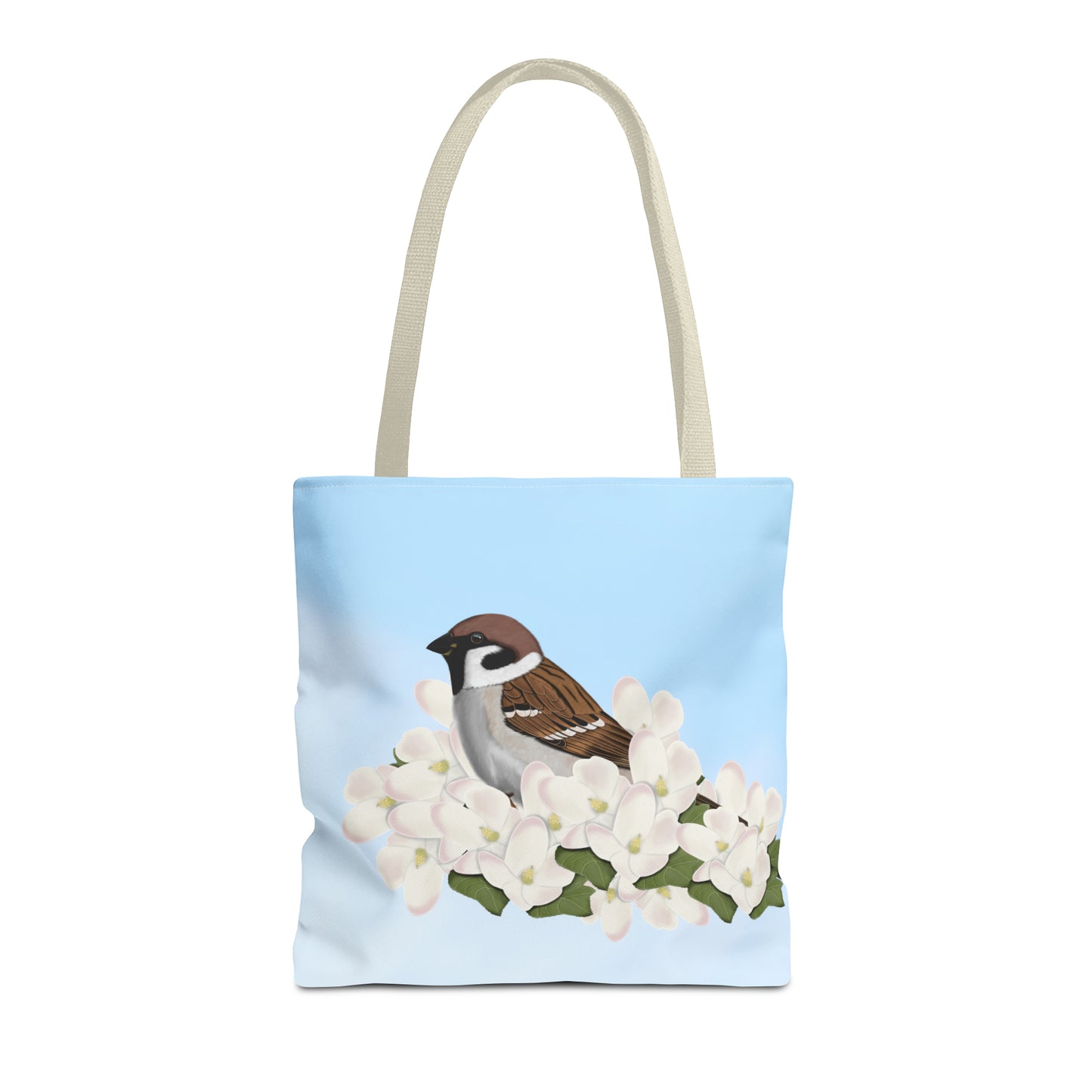 Tree Sparrow in Spring Blossoms Bird Tote Bag 16"x16" - jz.birds