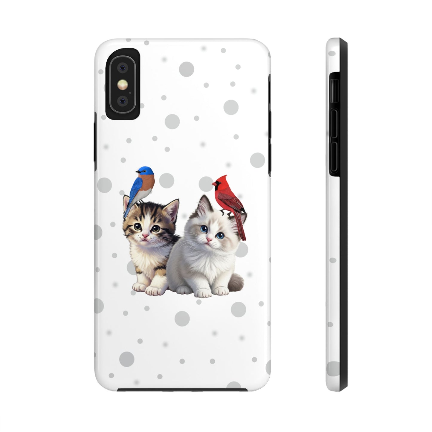 Cute Kitten with Cardinal and Bluebird Animal iPhone Case - Dual-Layer PC/TPU Protective Cover for iPhone