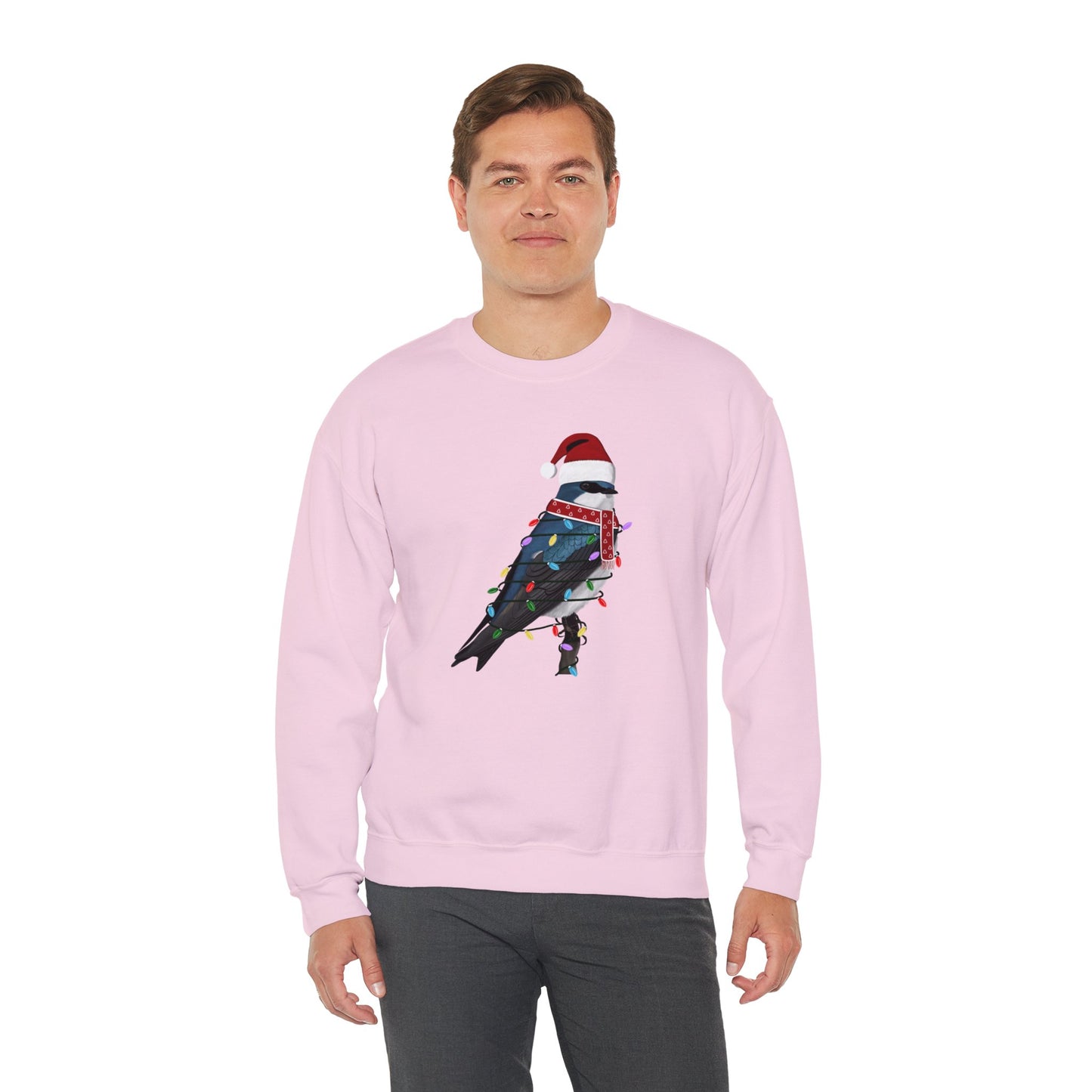 Tree Swallow with Fairy Lights Santa Claus Christmas Bird Sweatshirt