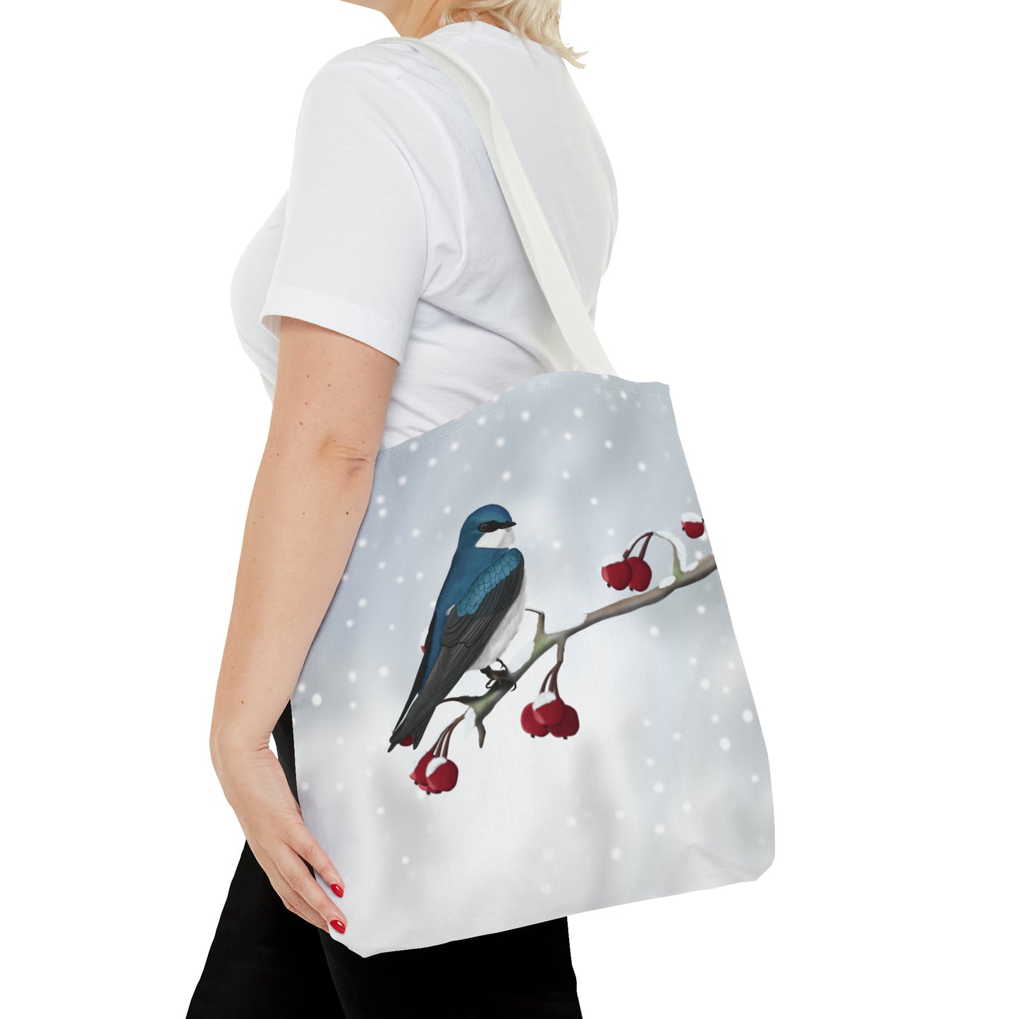 Tree Swallow on a Winter Branch Bird Tote Bag 16"x16" - jz.birds