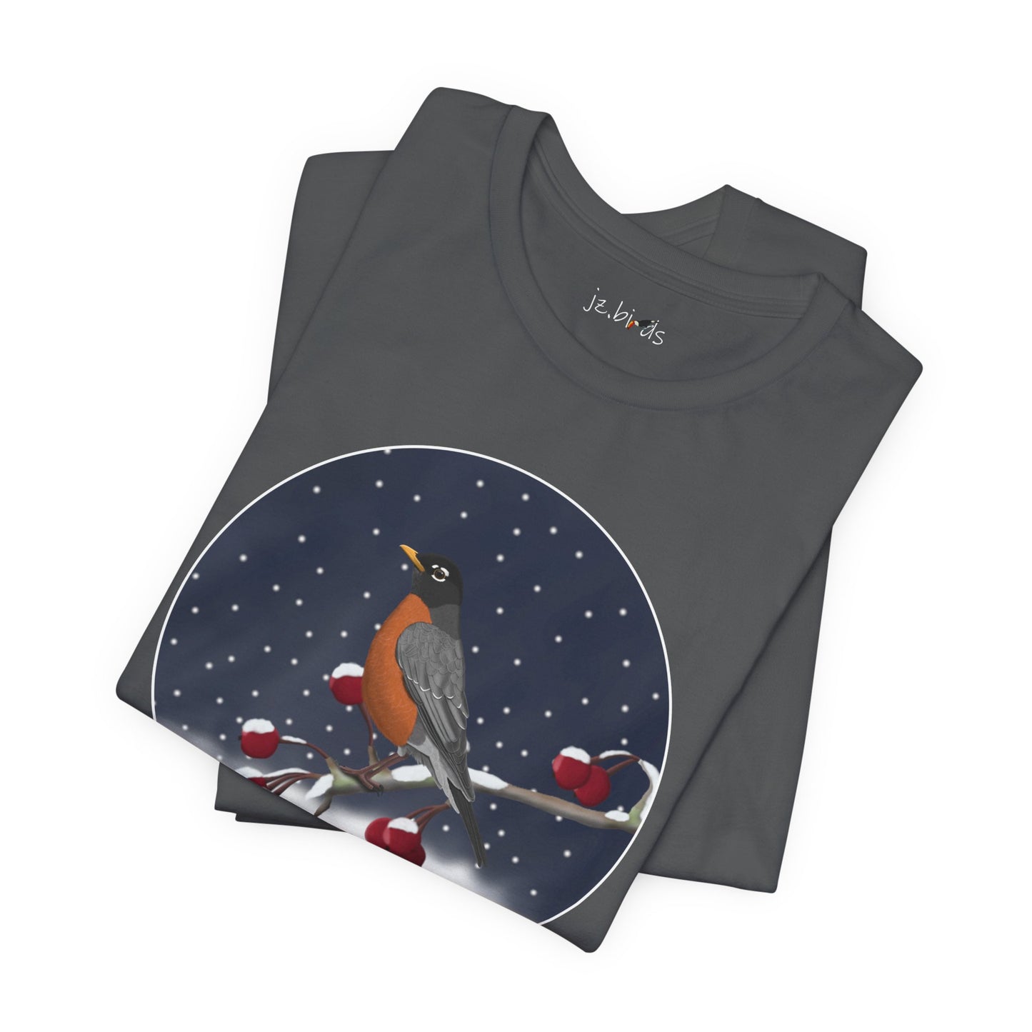 American Robin on a Winter Branch Birdwatcher Christmas Bird T-Shirt