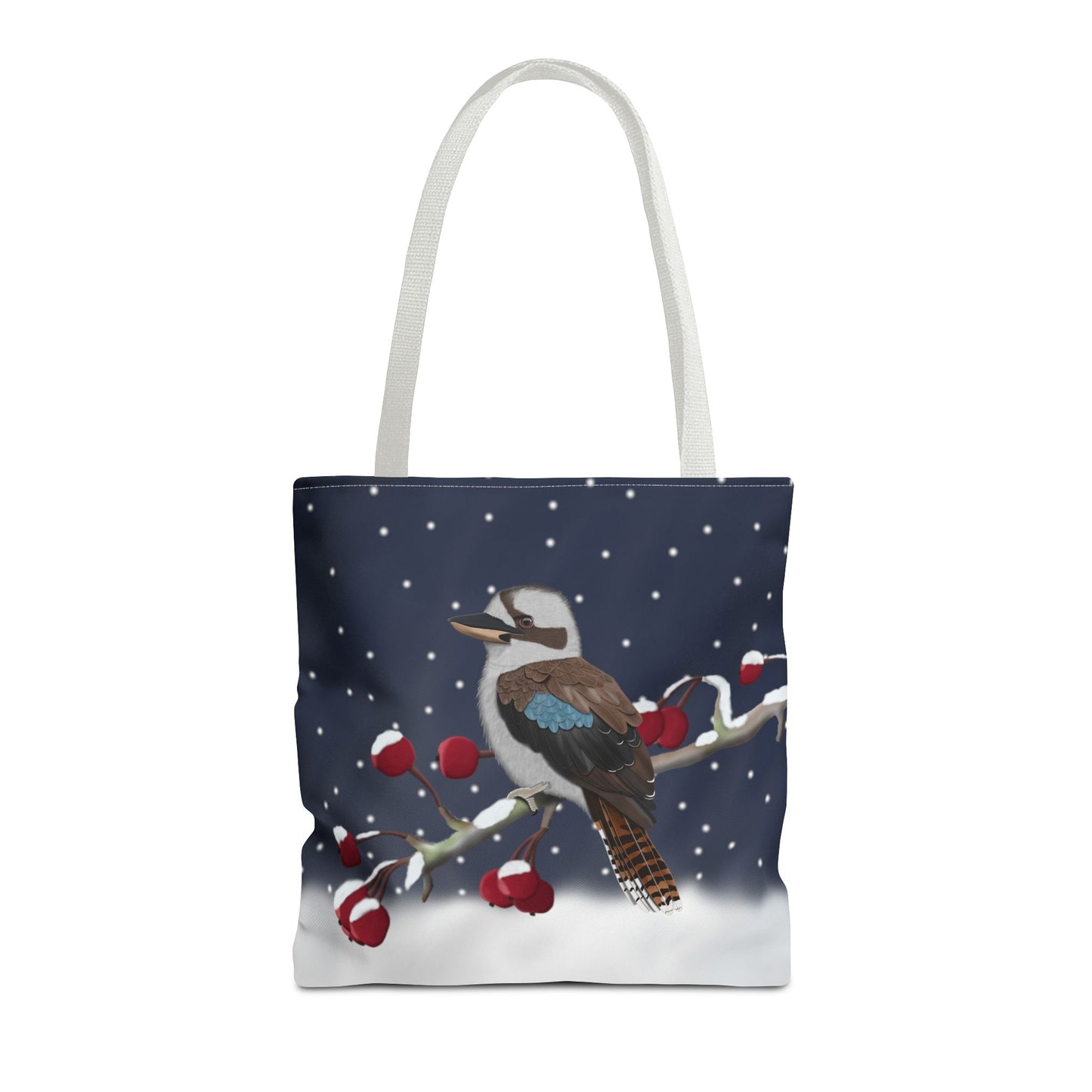 Kookaburra on a Winter Branch Christmas Bird Tote Bag 16"x16" Bags in Black