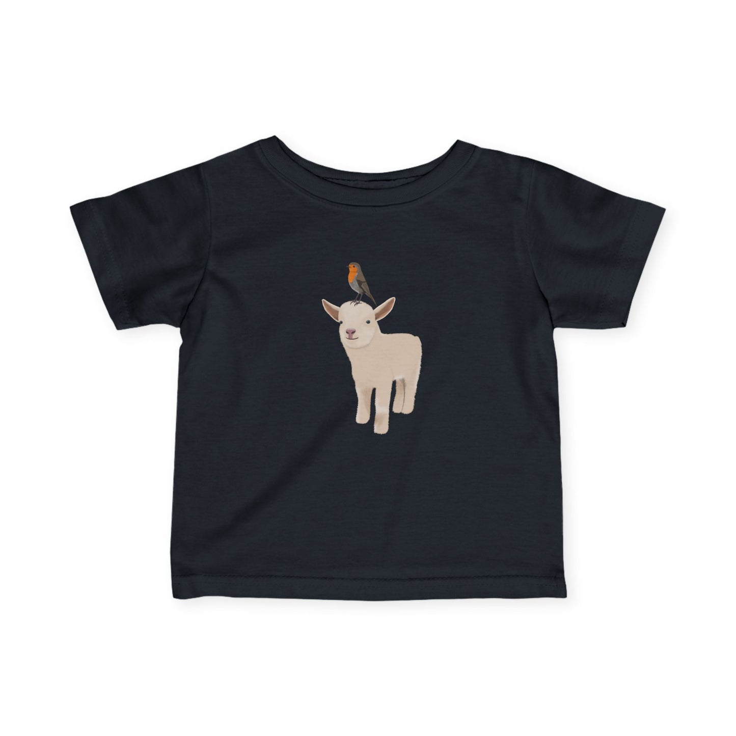 Süßes Lamm mit Rotkehlchen Vogel Tiermotiv T-Shirt für Babys und Kleinkinder – baby fashion,