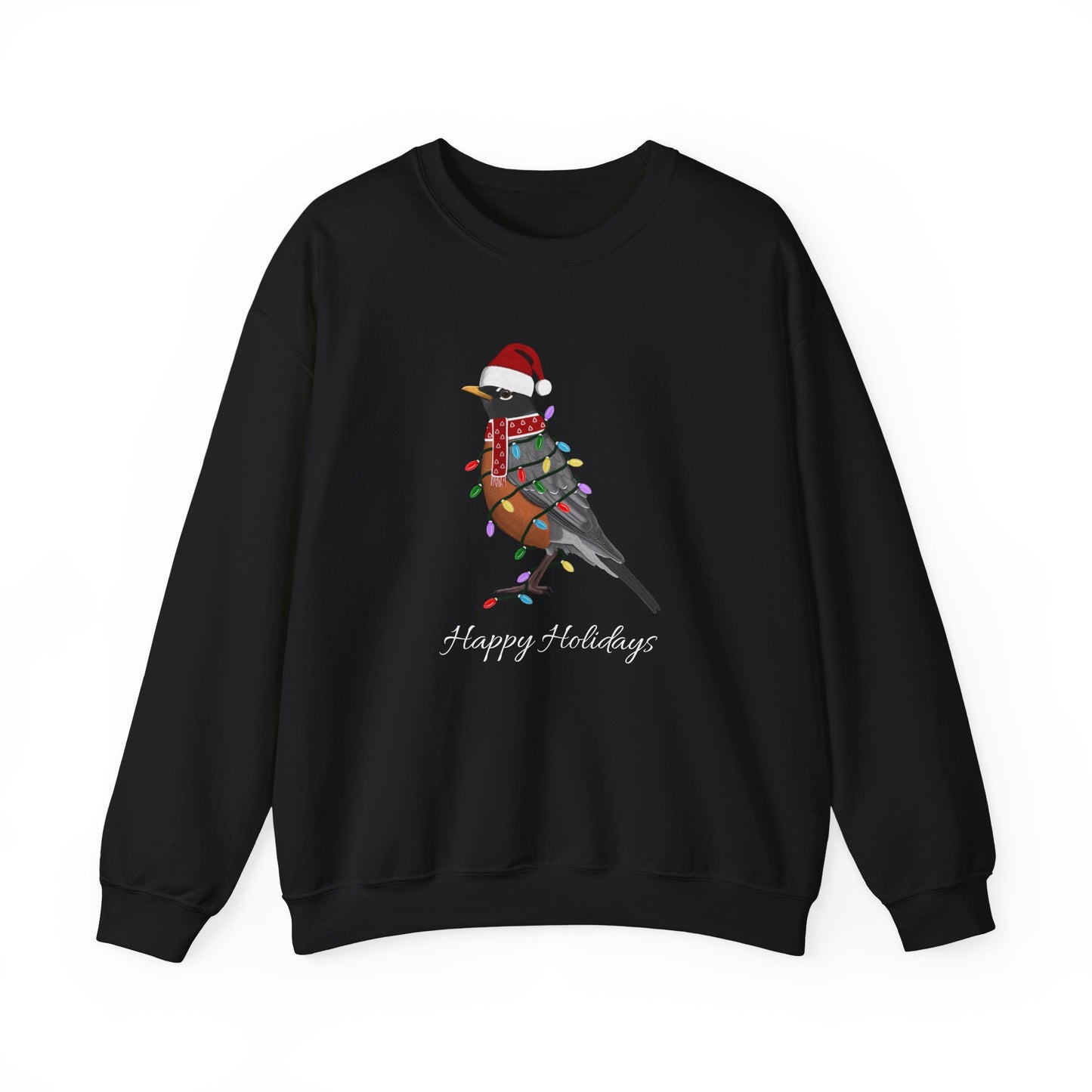 Robin with Fairy Lights as Santa Happy Holidays Birdwatcher Christmas Bird Sweatshirt