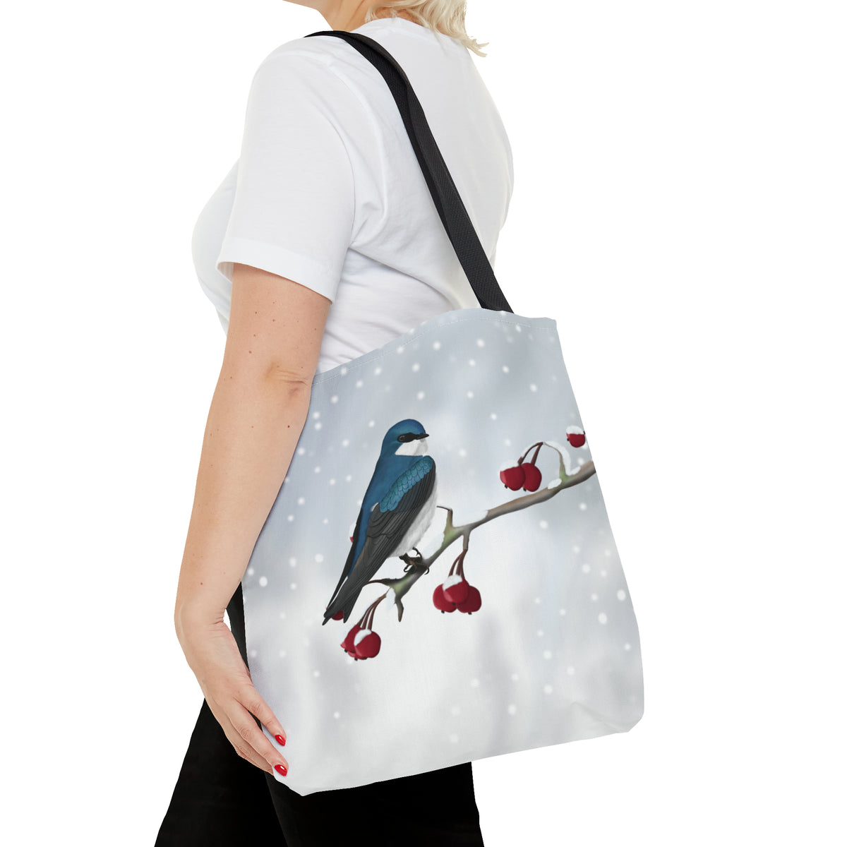 Tree Swallow on a Winter Branch Bird Tote Bag 16"x16" - jz.birds