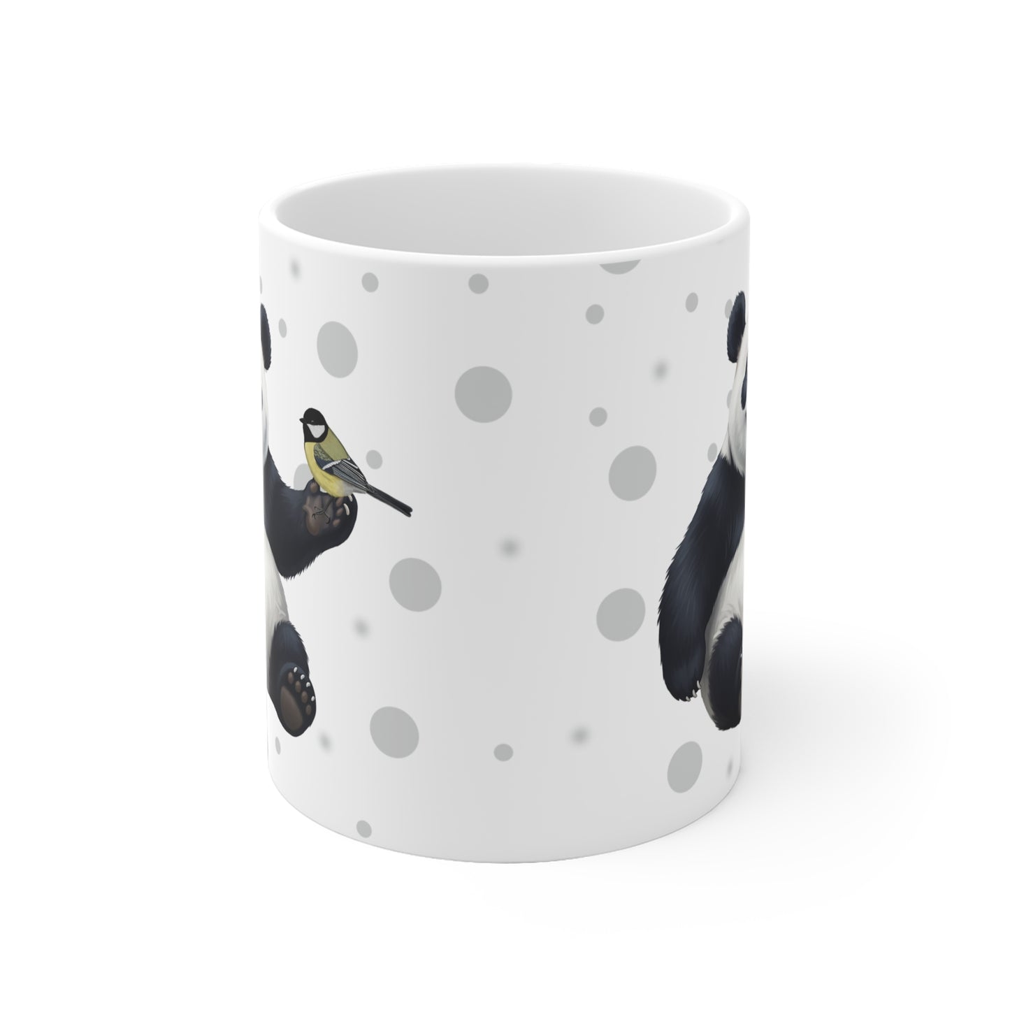 Kohlmeise mit einem fröhlichen Panda Vogel Tiermotiv Tasse Punkte Grau