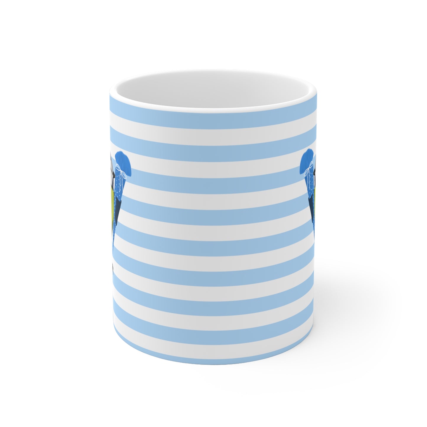 Blaumeise Vogel Tasse als Geschenk zur Einschulung Blau Weiß