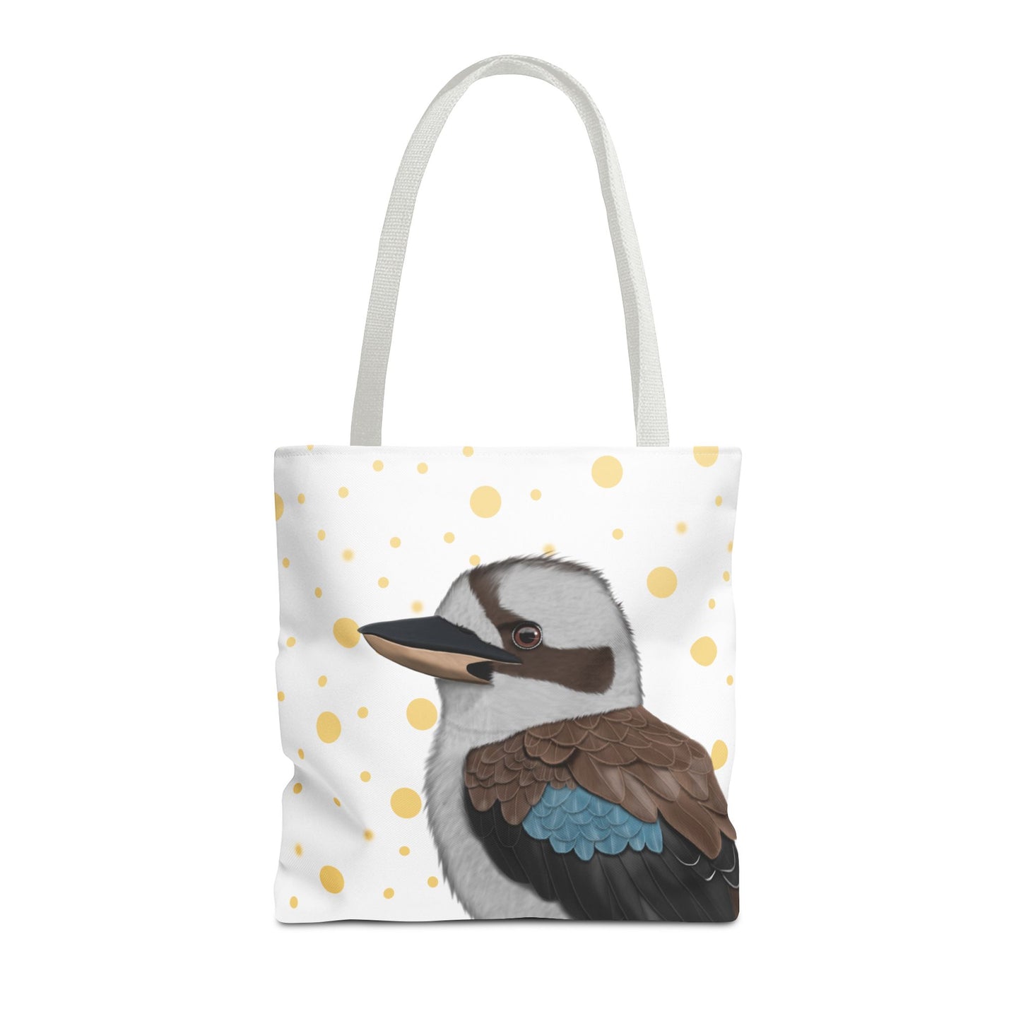 Kookaburra Golden Dots Bird Tote Bag 16"x16" White Bags in Black