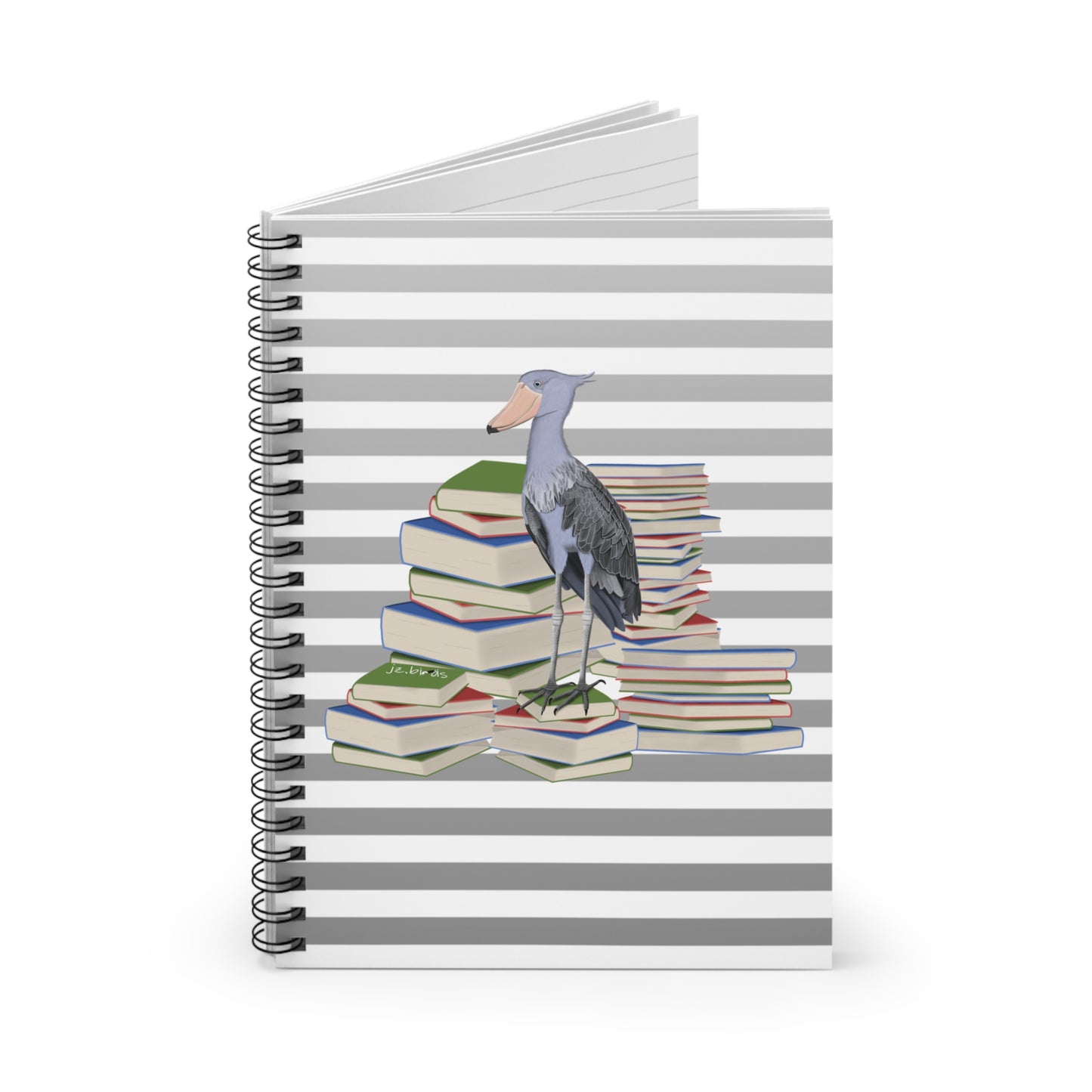 Shoebill Bird with Books Birdlover Bookworm Spiral Notebook Ruled Line