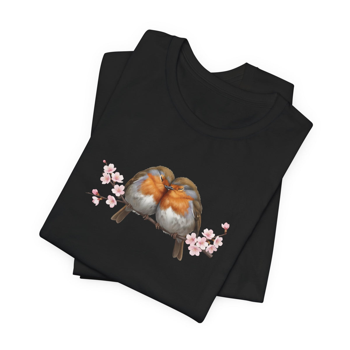 T-Shirt "Lovebirds" – Dolce Motivo Pettirossi & Fiori di Ciliegio