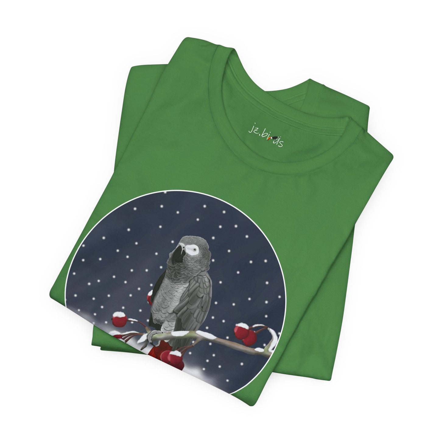 Grey Parrot on a Winter Branch Birdwatcher Christmas Bird T-Shirt