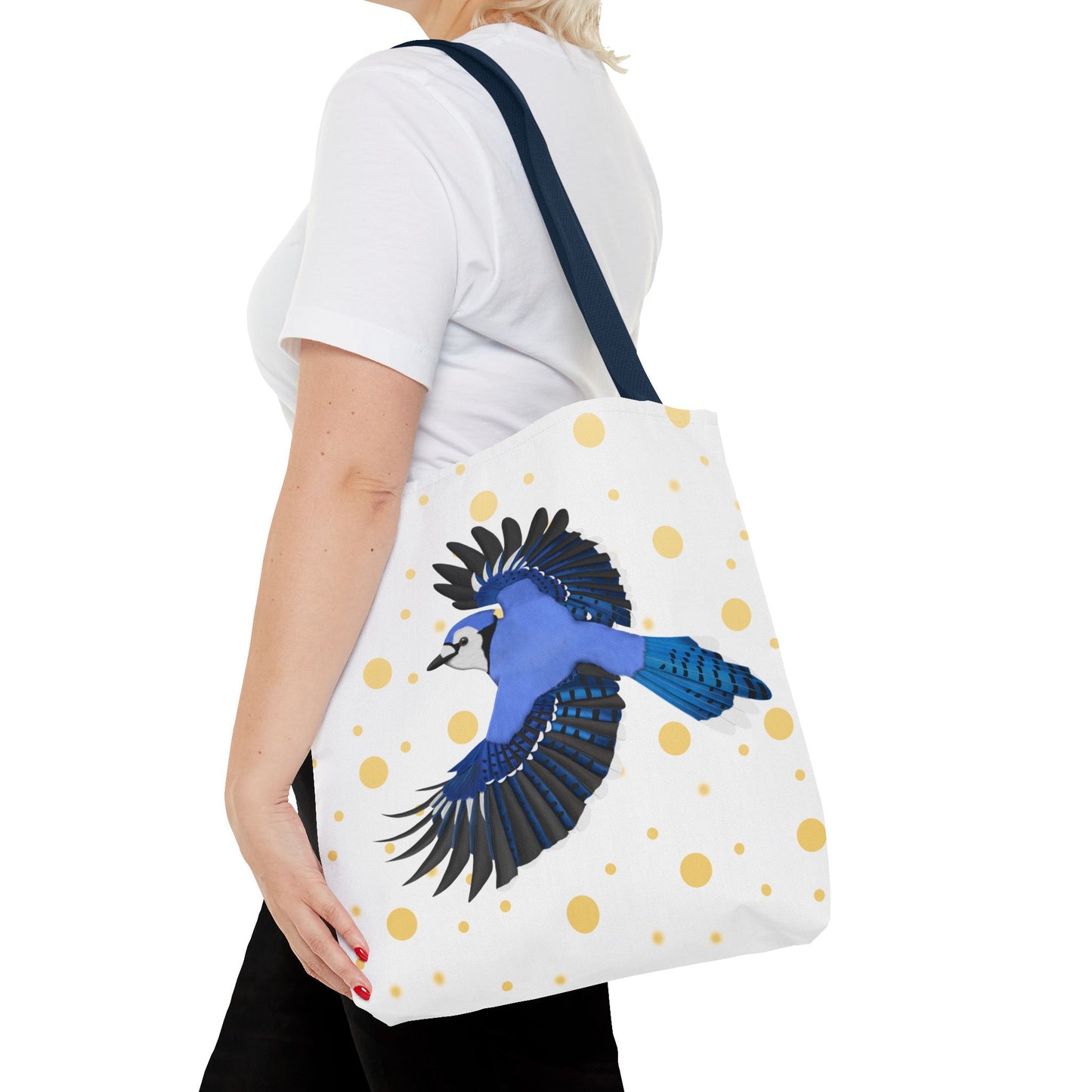 Blue Jay mit Goldenen Punkten Vogel Tragetasche 40x40cm