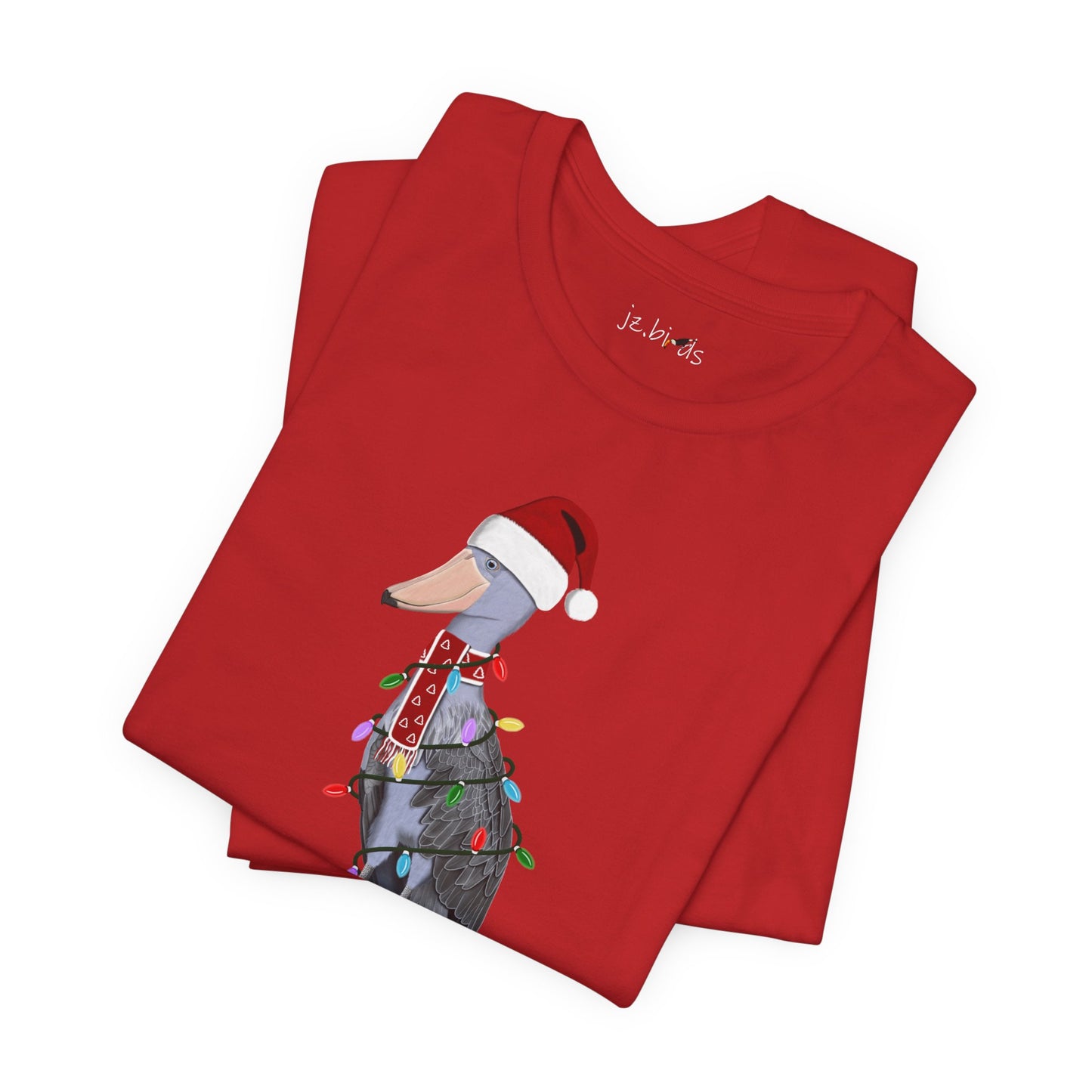 フェアリーライト付きハシビロコウのクリスマスバードTシャツ