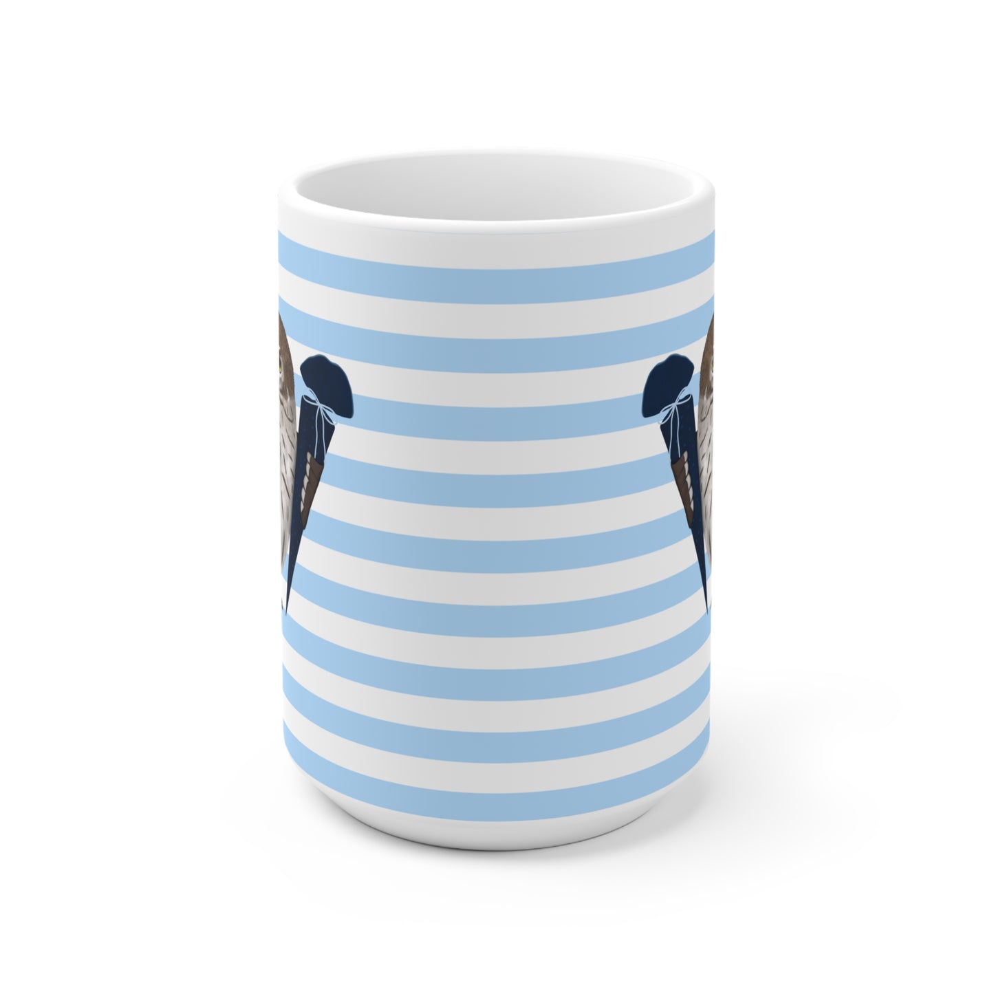 Eule Vogel Tasse als Geschenk zur Einschulung Blau Weiß