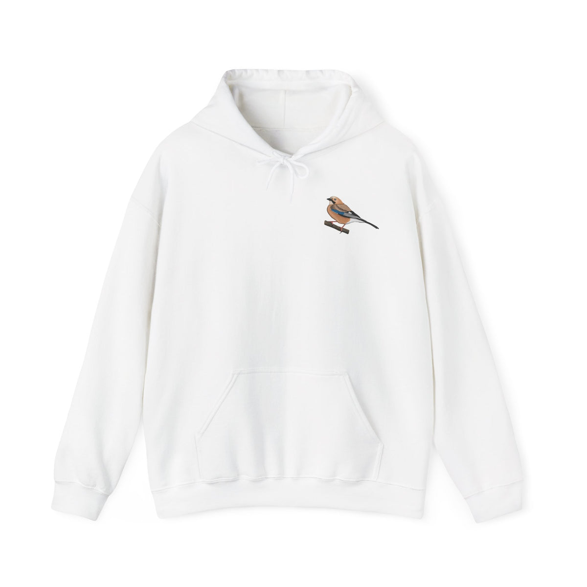 Eichelhäher Hoodie – Minimalistischer Kapuzenpullover mit kleinem Brustmotiv für Waldfreunde