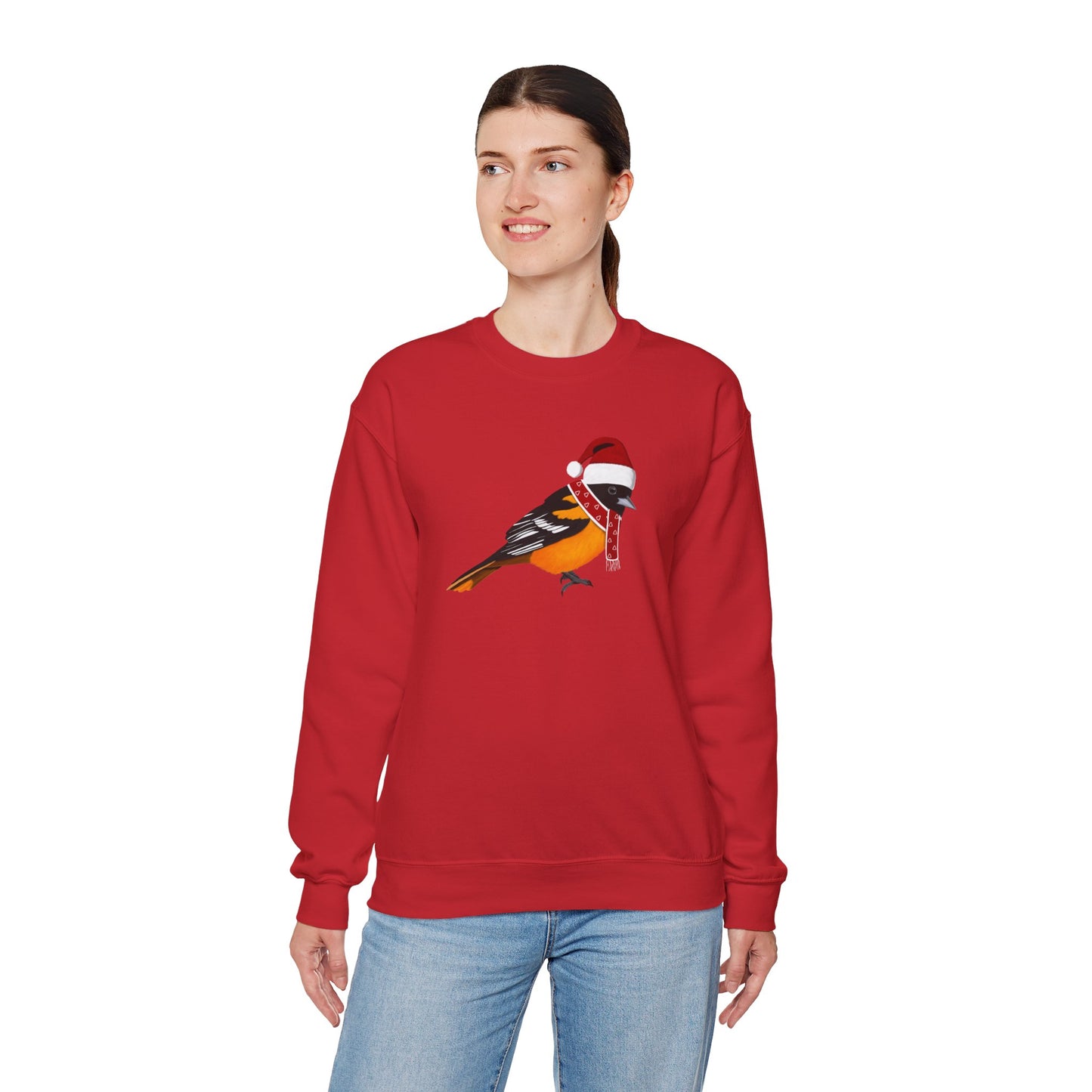 Baltimore Oriole with Christmas Hat Bird Birdwatcher Sweatshirt