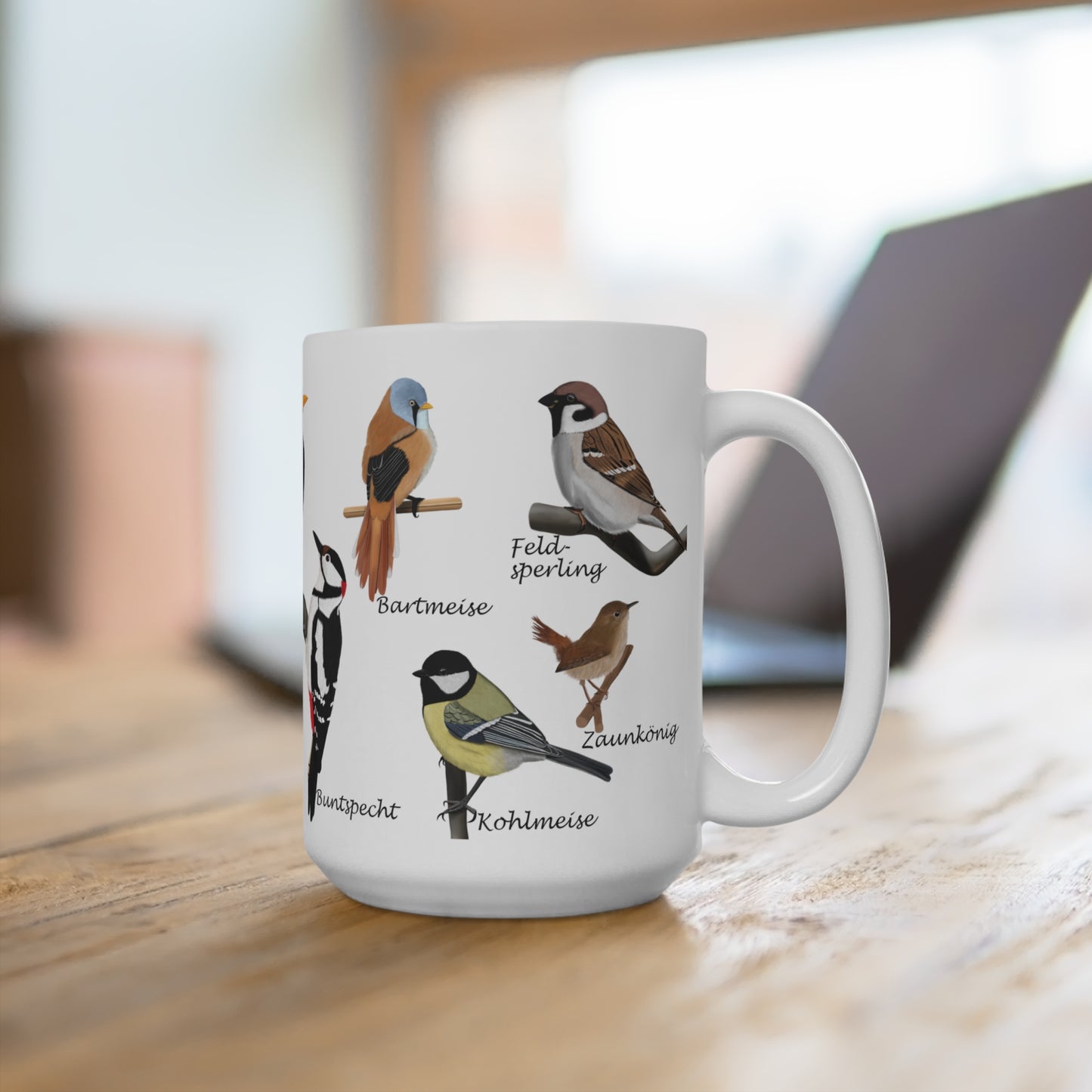 Gartenvögel Amsel Rotkehlchen Blaumeise Zaunkönig Gimpel Eisvogel Vogel Tasse