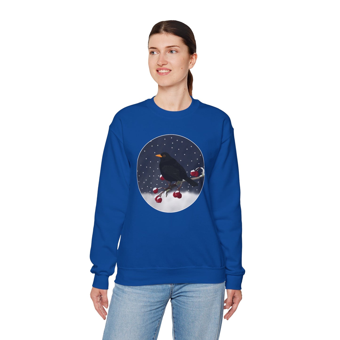 Blackbird on a Winter Branch Birdwatcher Christmas Bird Sweatshirt