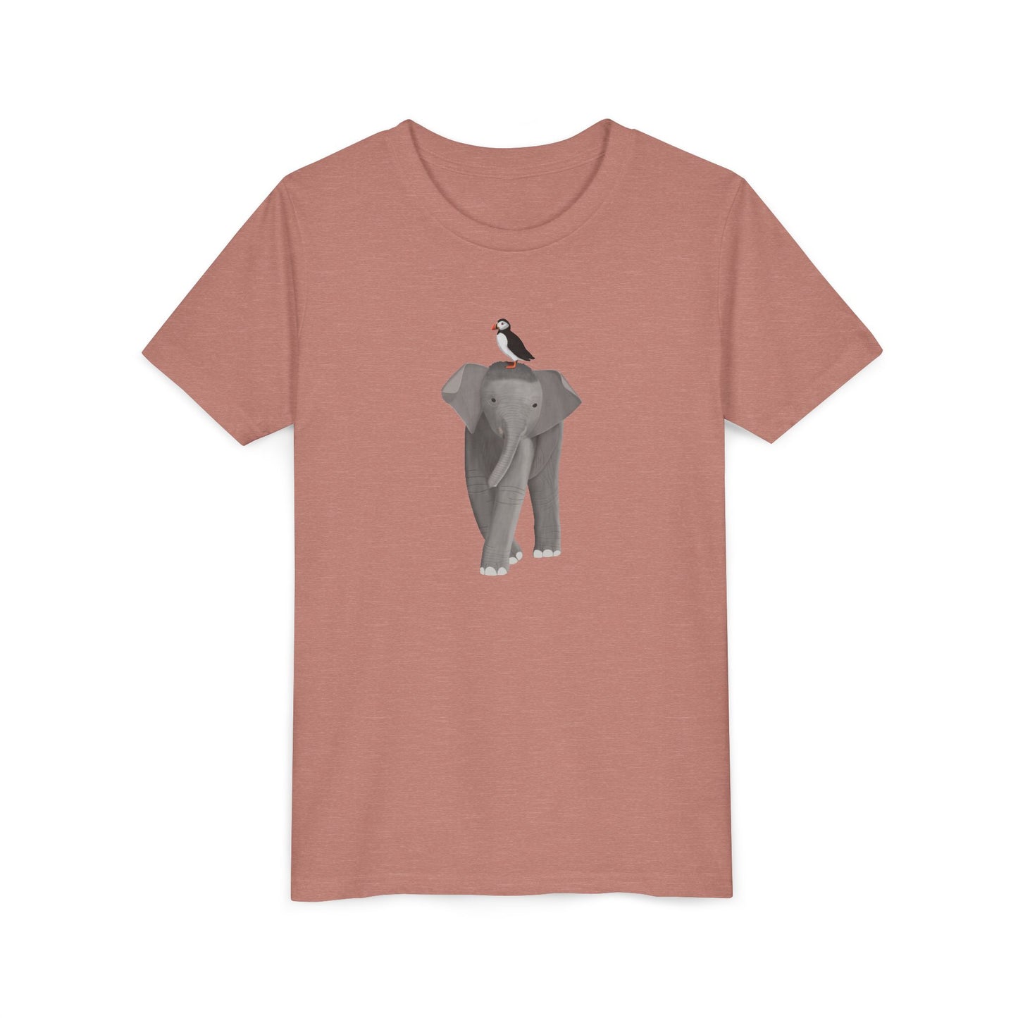 Elephant with Puffin Bird Youth T-Shirt