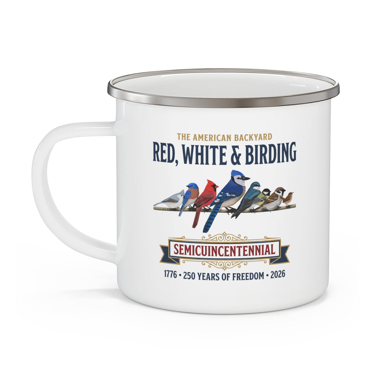 Red, White & Birding Vintage Enamel Camp Mug | 250th Anniversary
