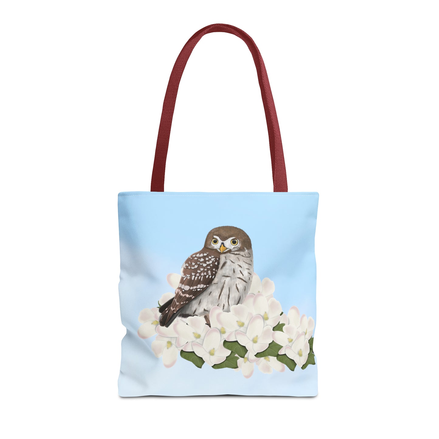 Little Owl in Spring Blossoms Bird Tote Bag 16"x16" - jz.birds