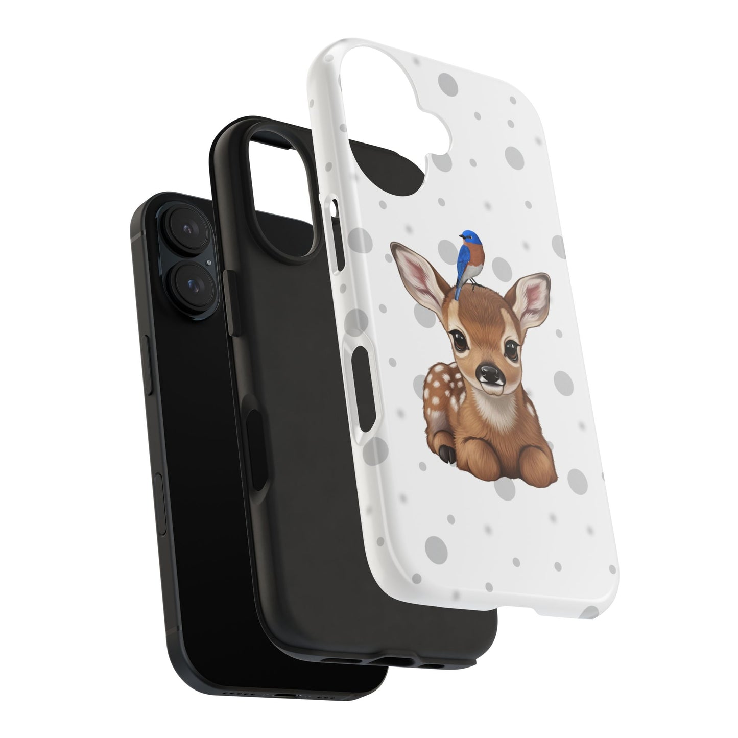 Cute Fawn with a Bluebird Animal iPhone Case - Dual-Layer PC/TPU Protective Cover for iPhone
