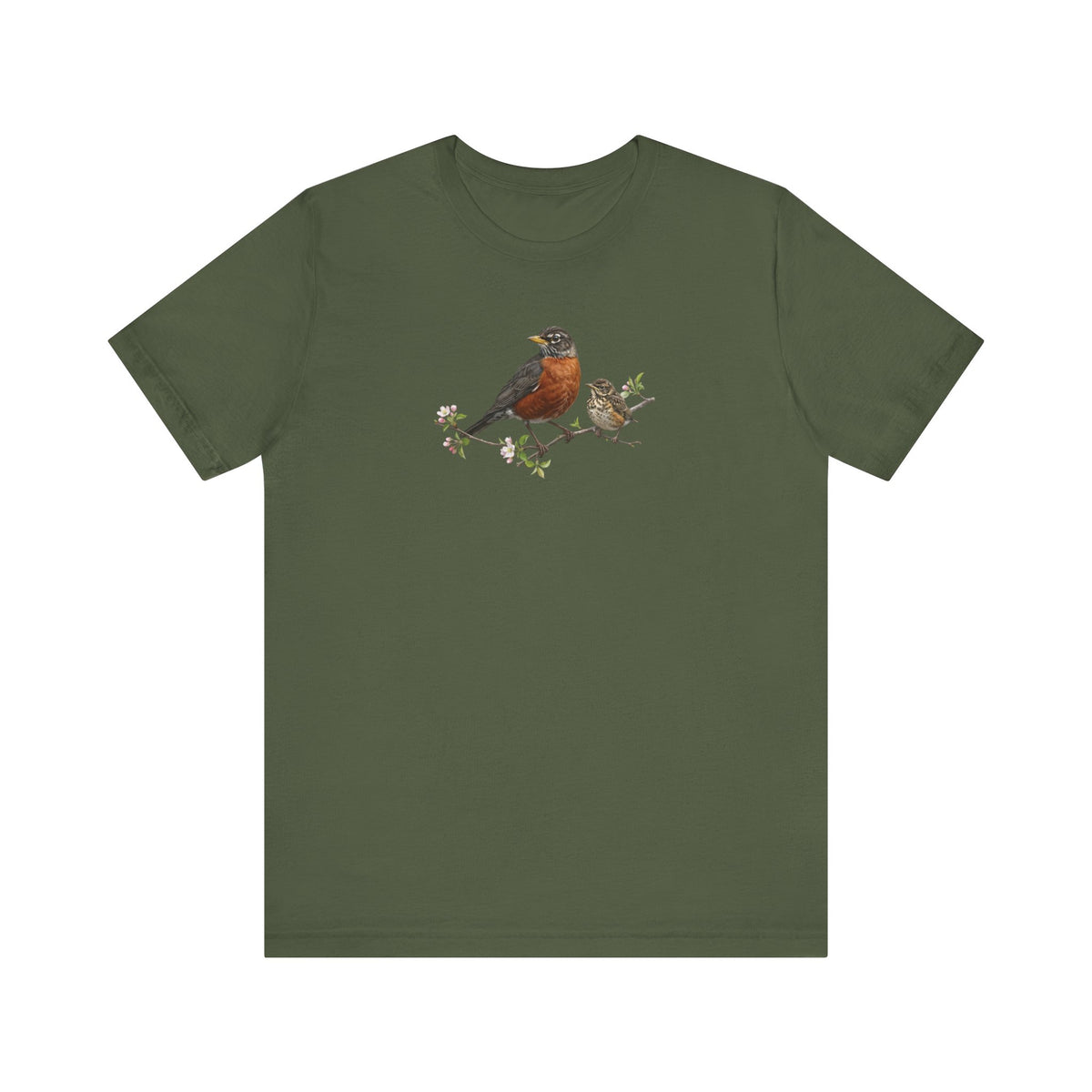 American Robin & Fledgling T-Shirt | Spring Blossoms Unisex Graphic Tee