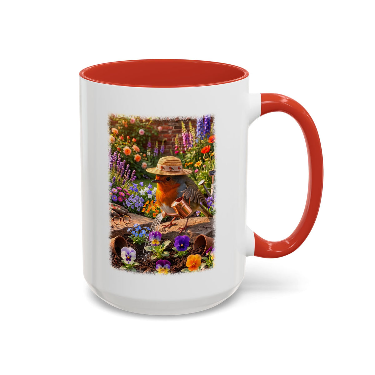 Robin Rosi Watering Flowers Mug for Bird Lovers