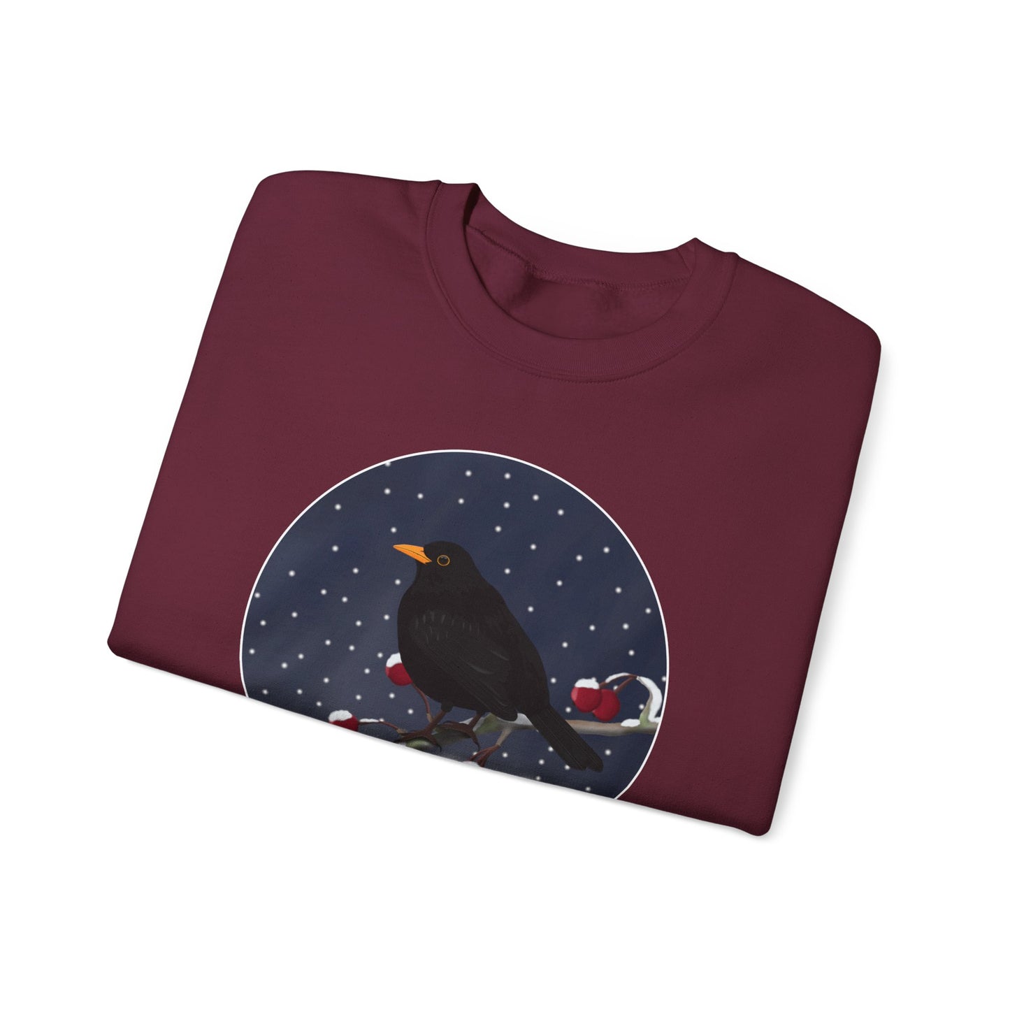 Blackbird on a Winter Branch Birdwatcher Christmas Bird Sweatshirt