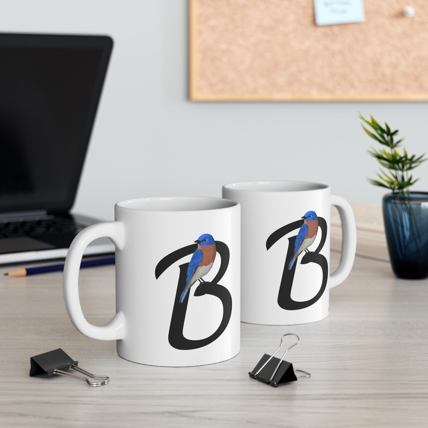 Bluebird Letter B Bird Ceramic Mug 11oz White